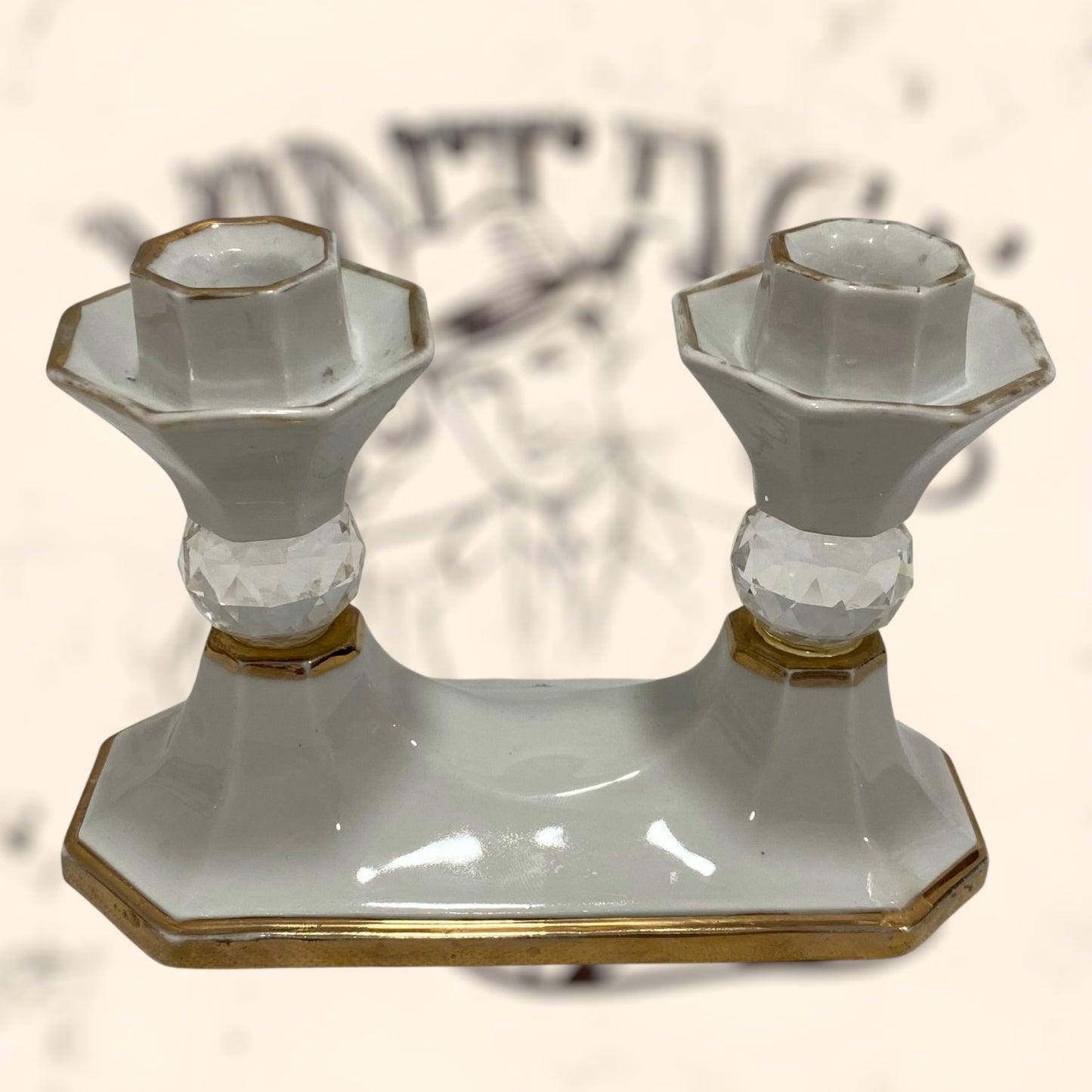 Candelabro de porcelana Italiana Capodimonte con cristales Swarovski vintage
