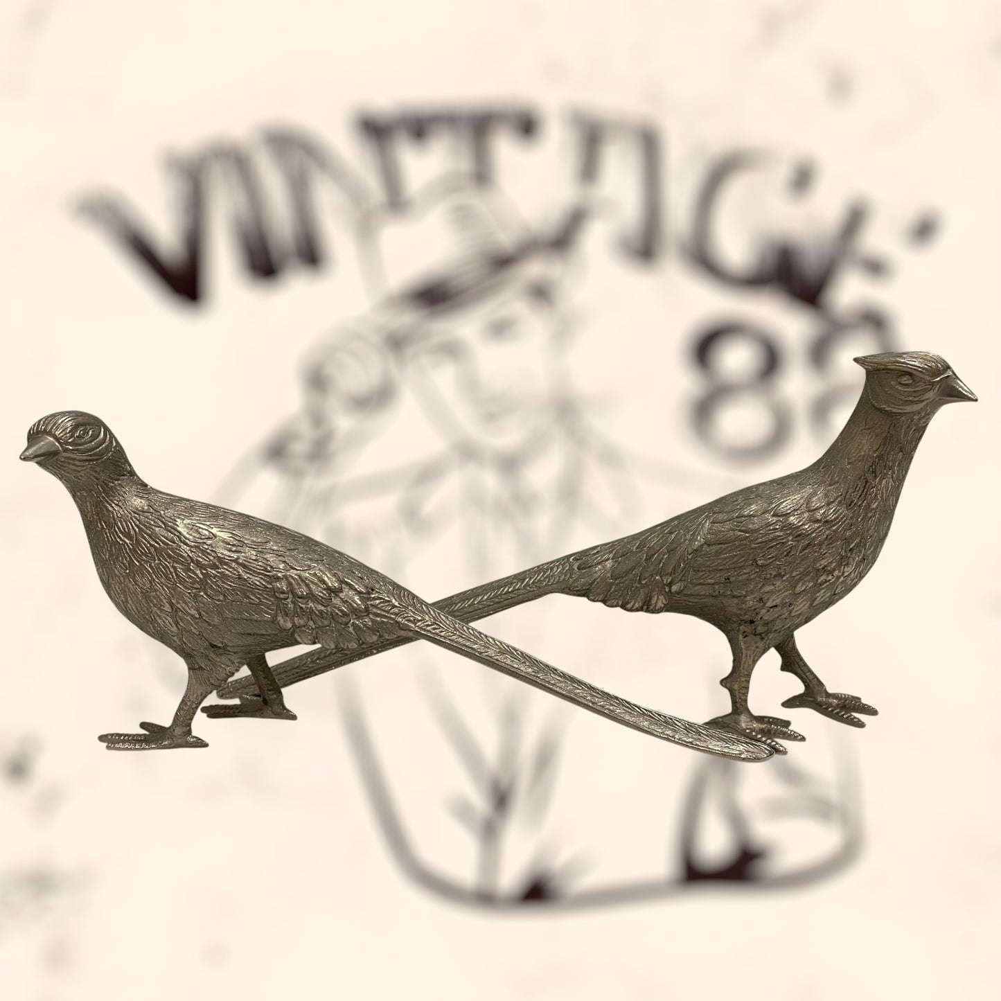 Pareja de Faisanes Valerie Graham de bronce plateado vintage