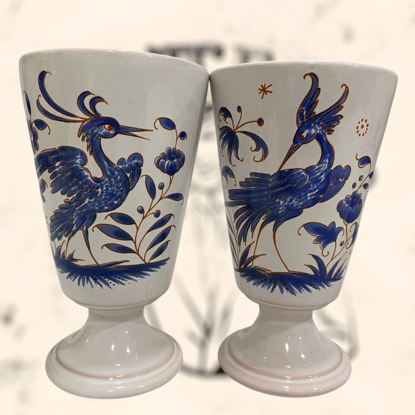Juego de copas de cerámica Francesa Moustiers G. F vintage