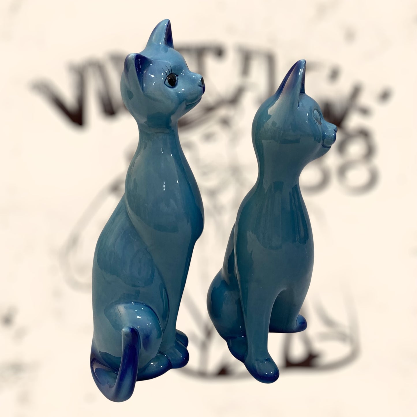 Pareja de Gatos Orientales de cerámica de Fratelli Gialetti vintage