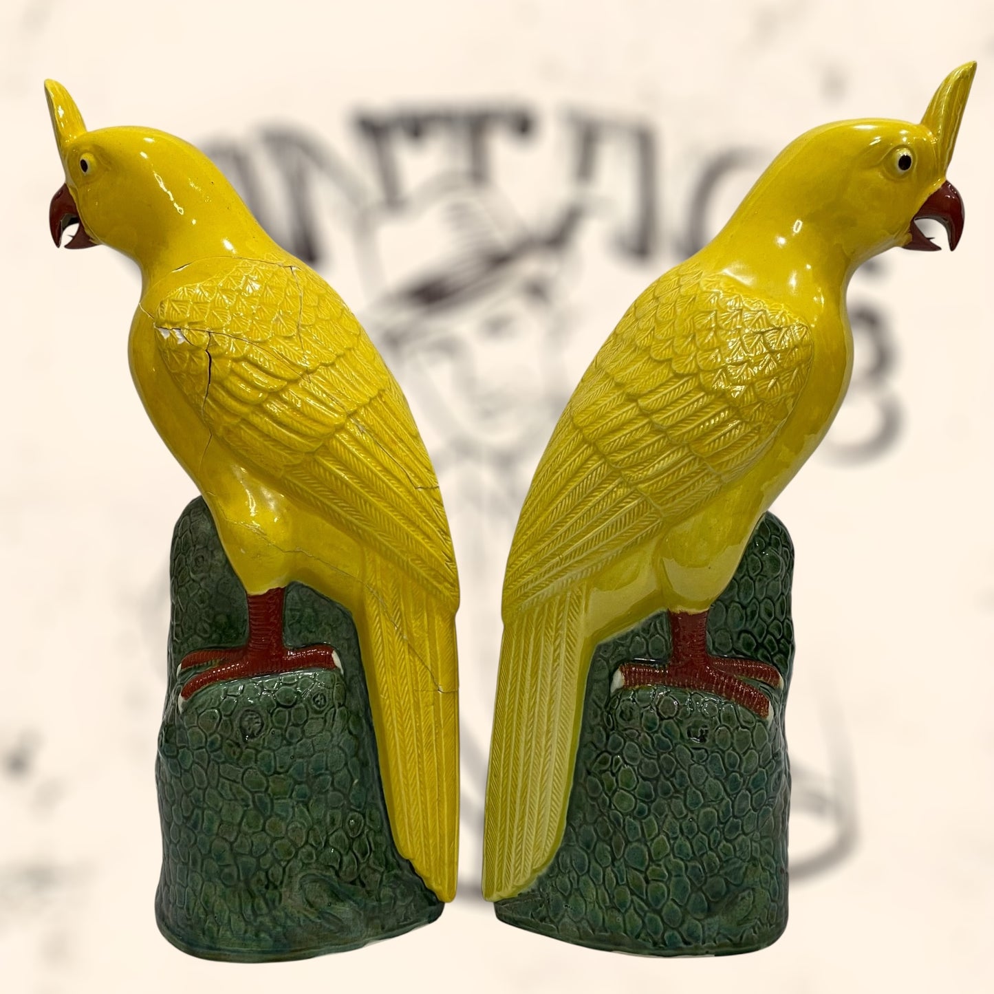 Pareja de Cacatúas de porcelana China antigua