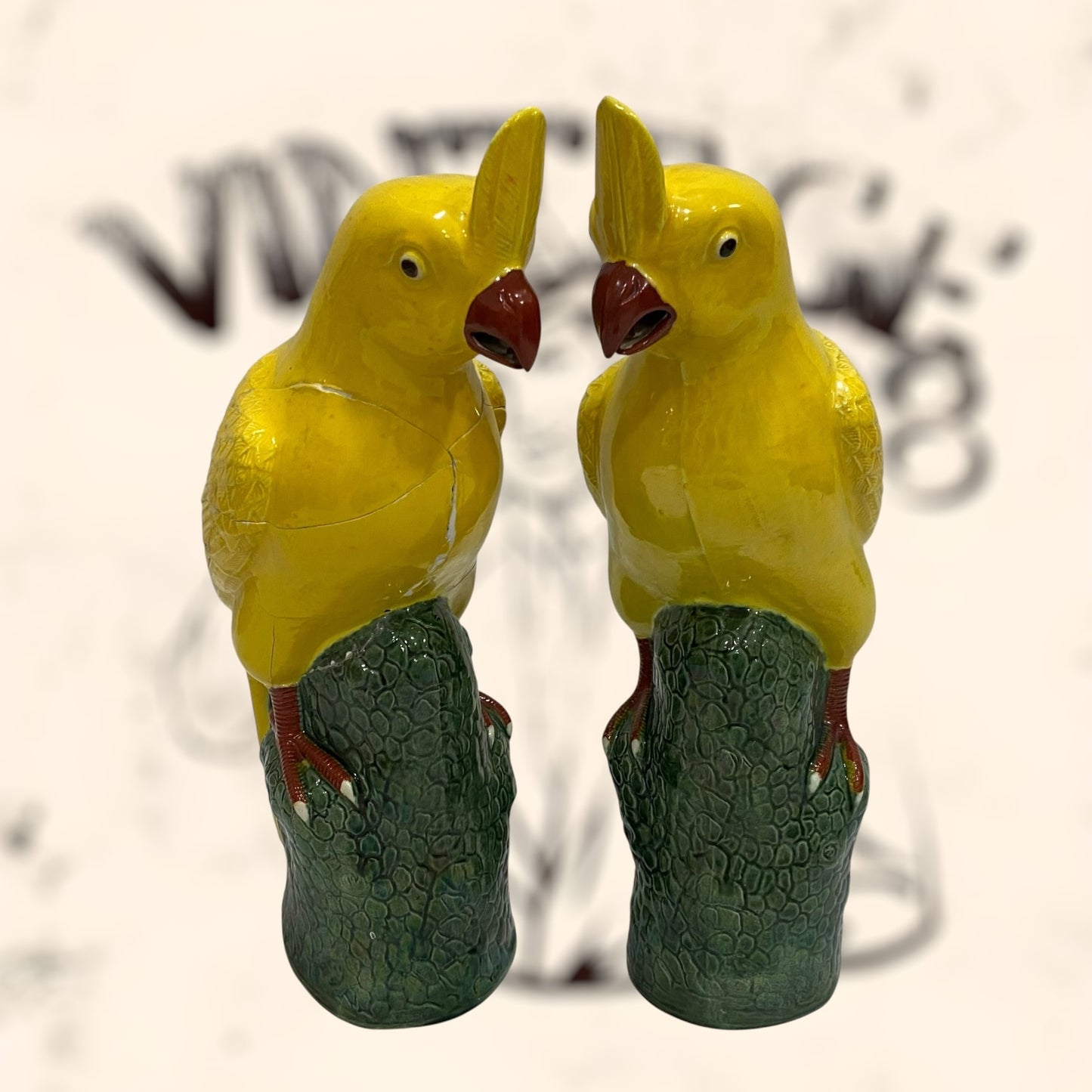 Pareja de Cacatúas de porcelana China antigua
