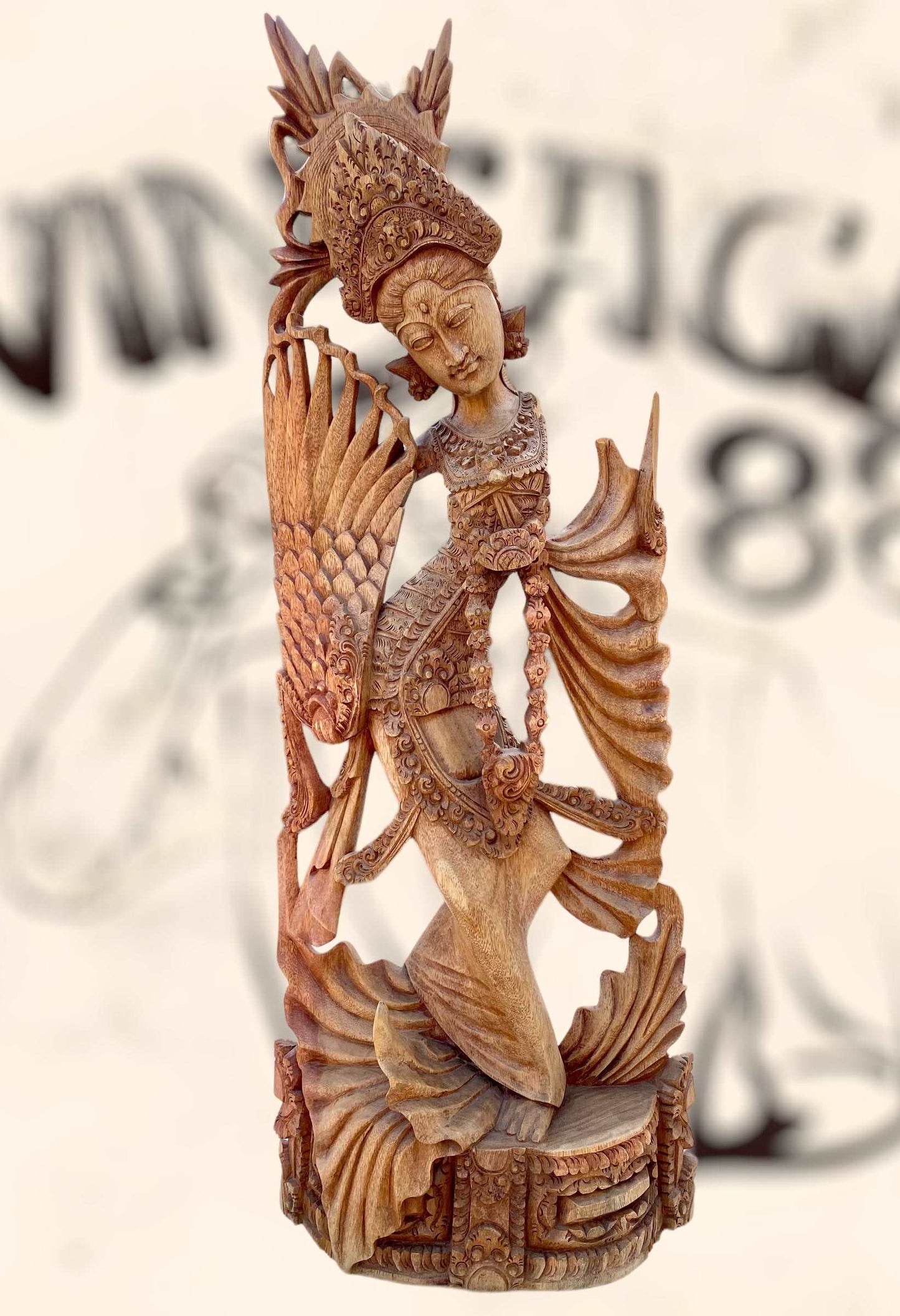 Gran escultura Diosa Bailarina Balinesa Djanger de madera antigua