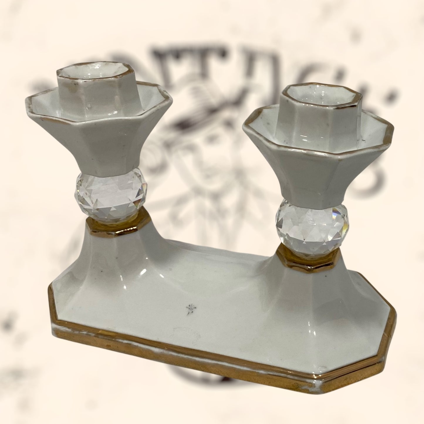 Candelabro de porcelana Italiana Capodimonte con cristales Swarovski vintage