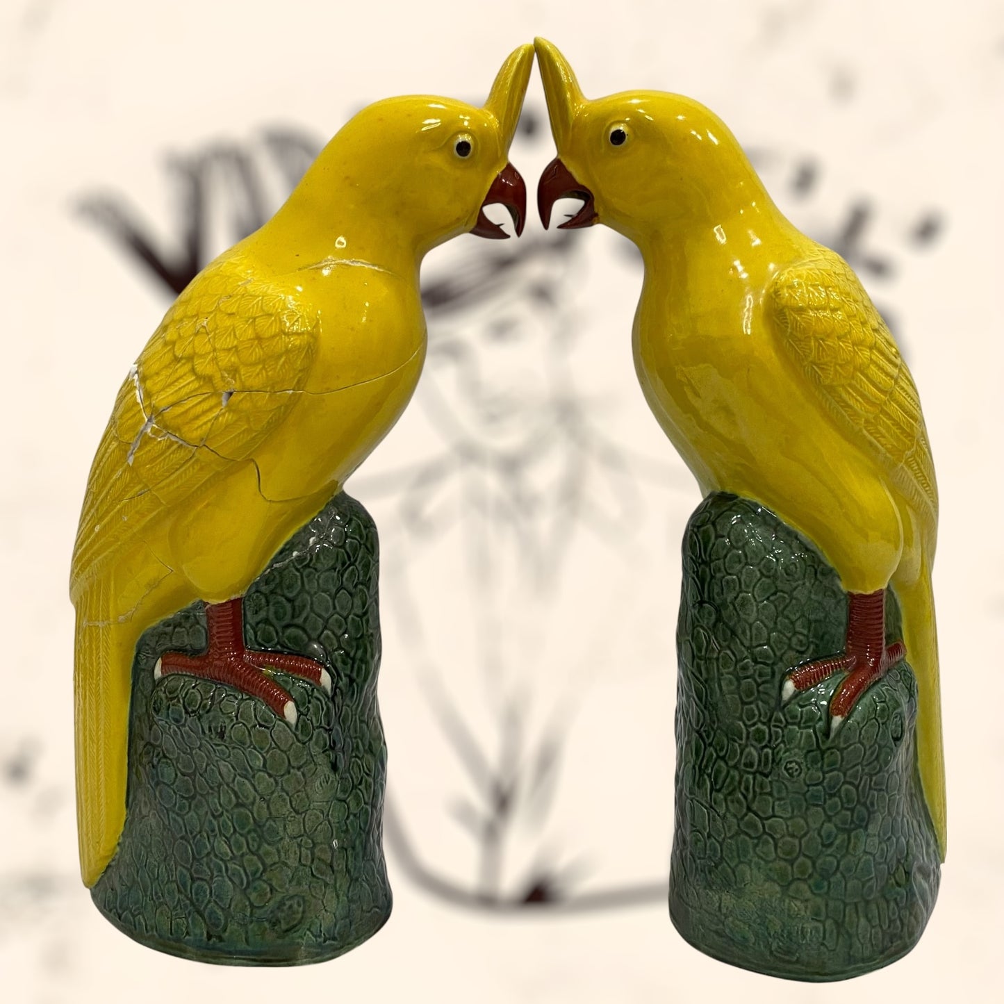 Pareja de Cacatúas de porcelana China antigua