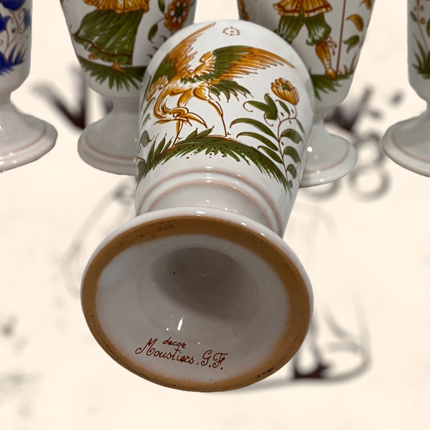 Juego de copas de cerámica Francesa Moustiers G. F vintage
