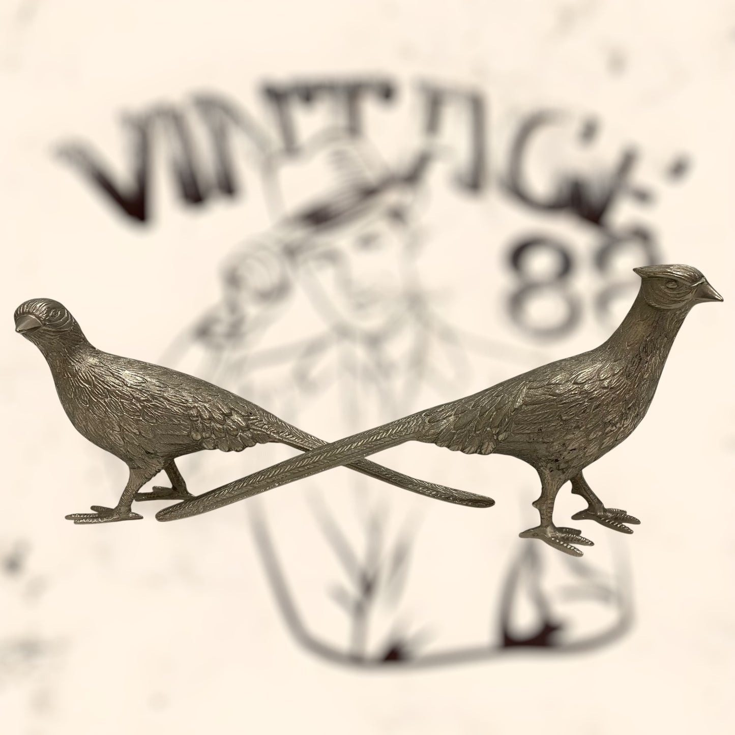 Pareja de Faisanes Valerie Graham de bronce plateado vintage