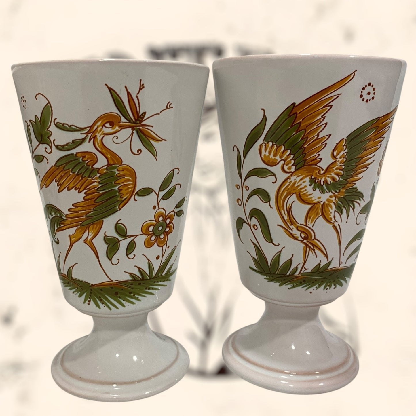 Juego de copas de cerámica Francesa Moustiers G. F vintage