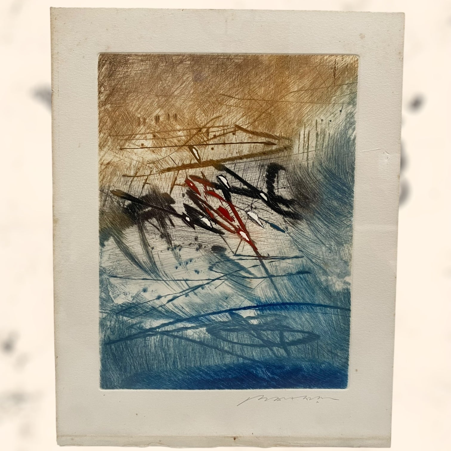 Grabado abstracto de Hervé Lambion (Julius Baltazar) firmado a lápiz