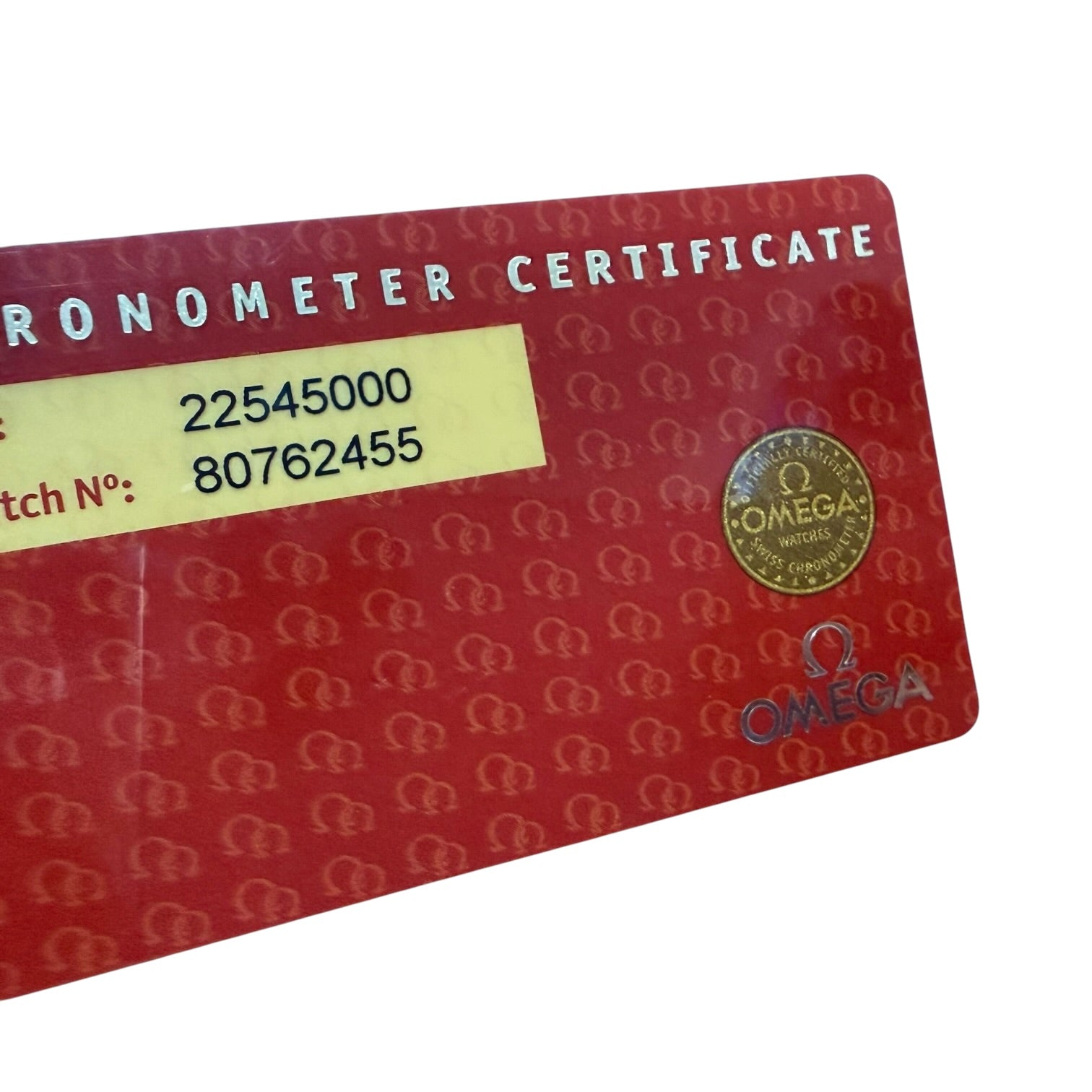 Tarjeta de Certificado Chronometer del reloj Omega Seamaster Ref. 2254.50.00