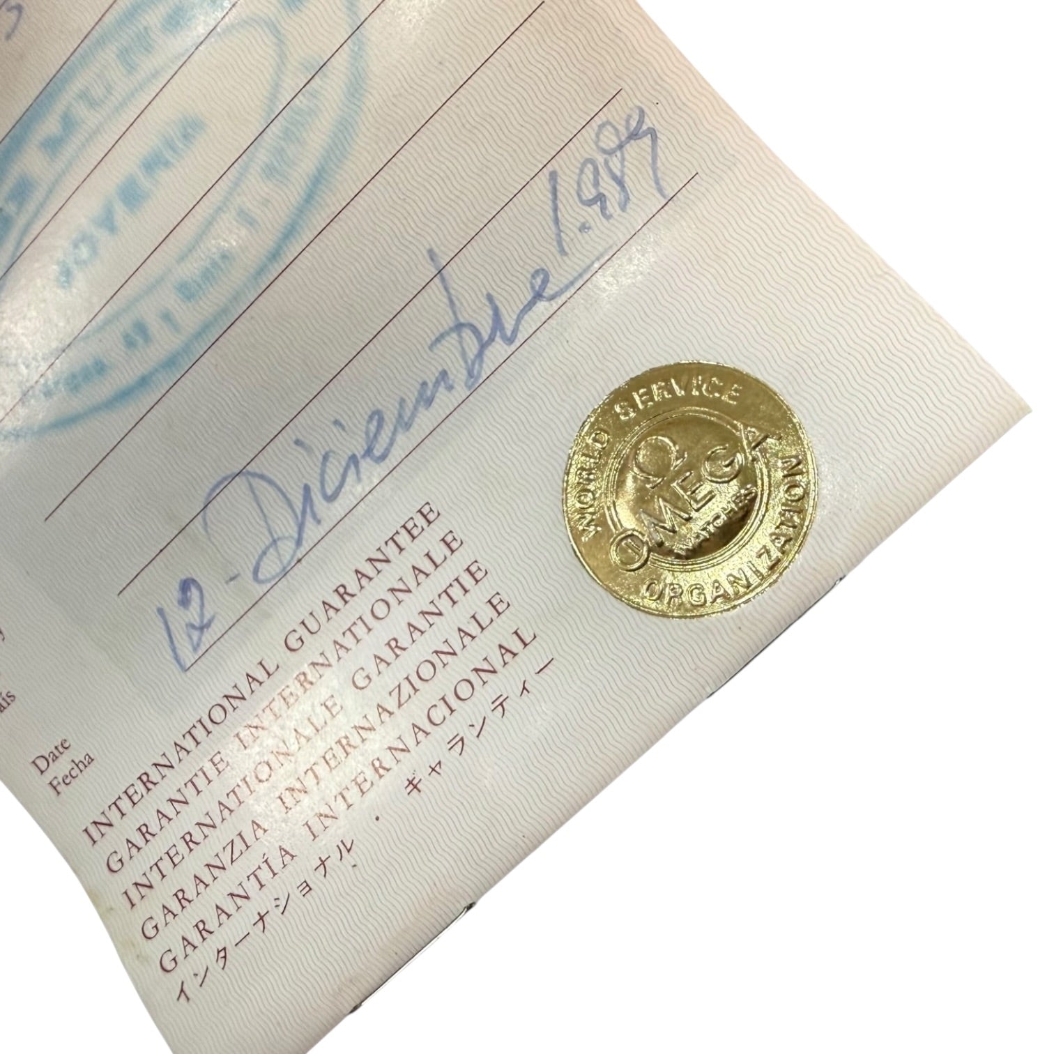 Librito de Garantía Internacional Omega Vintage de 1989