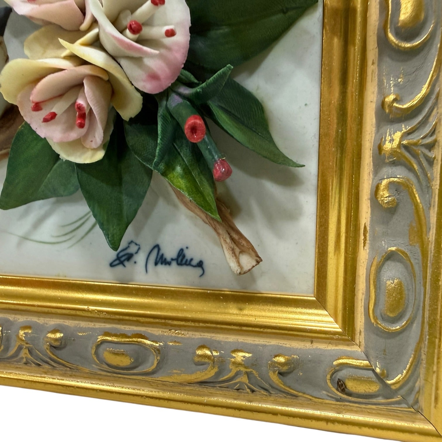 Pareja de cuadros con placas de porcelana Italiana Capodimonte vintage