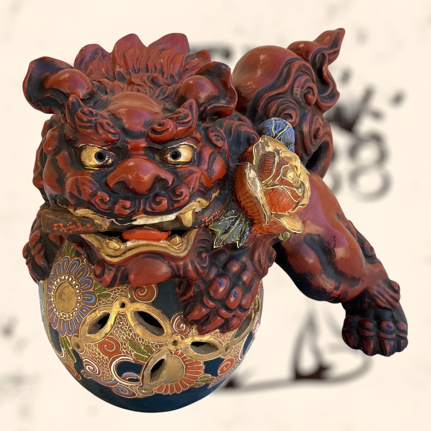 Dragón Foo de Feng Shui de cerámica Japonesa Kutani