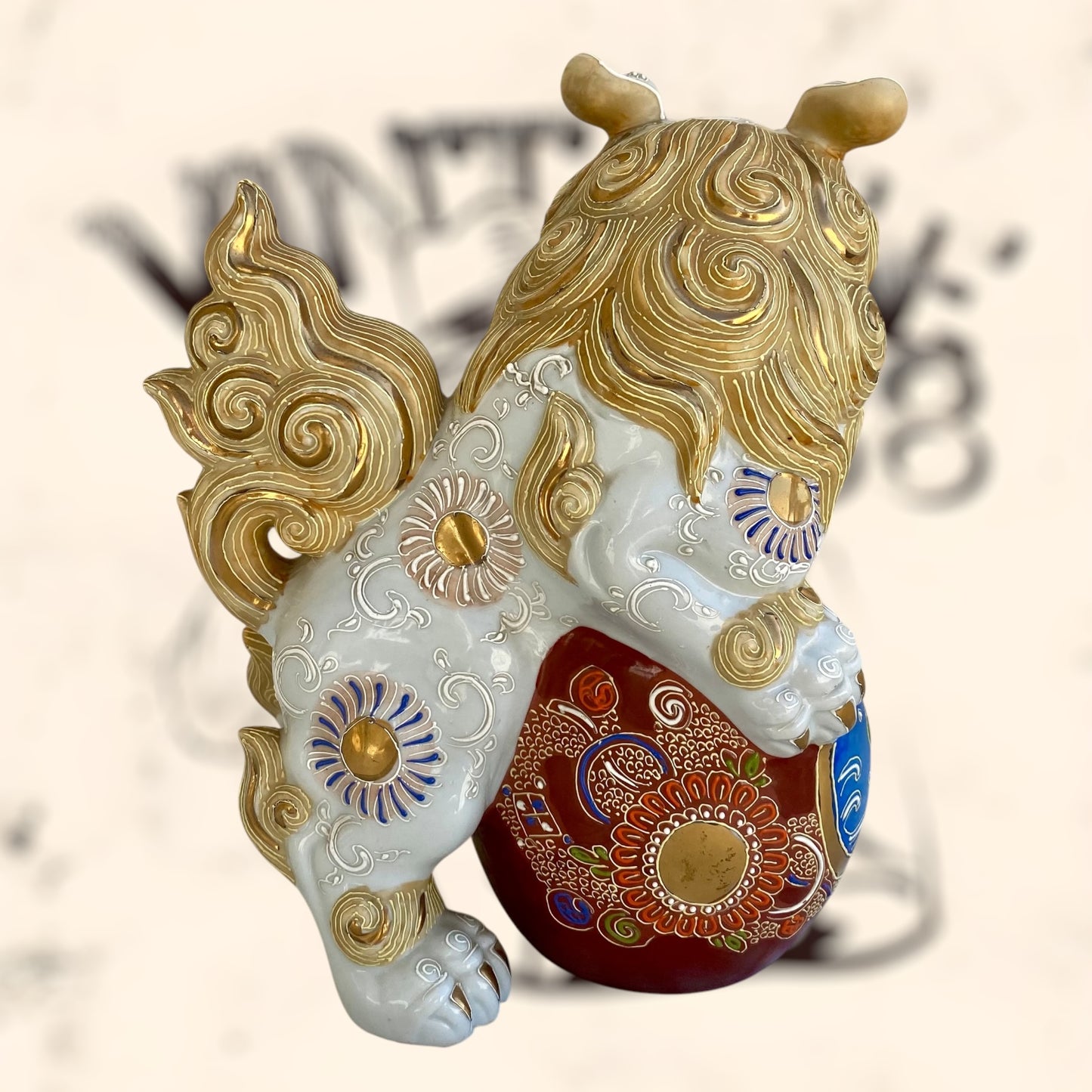 Dragón Foo de Feng Shui de cerámica Japonesa Kutani