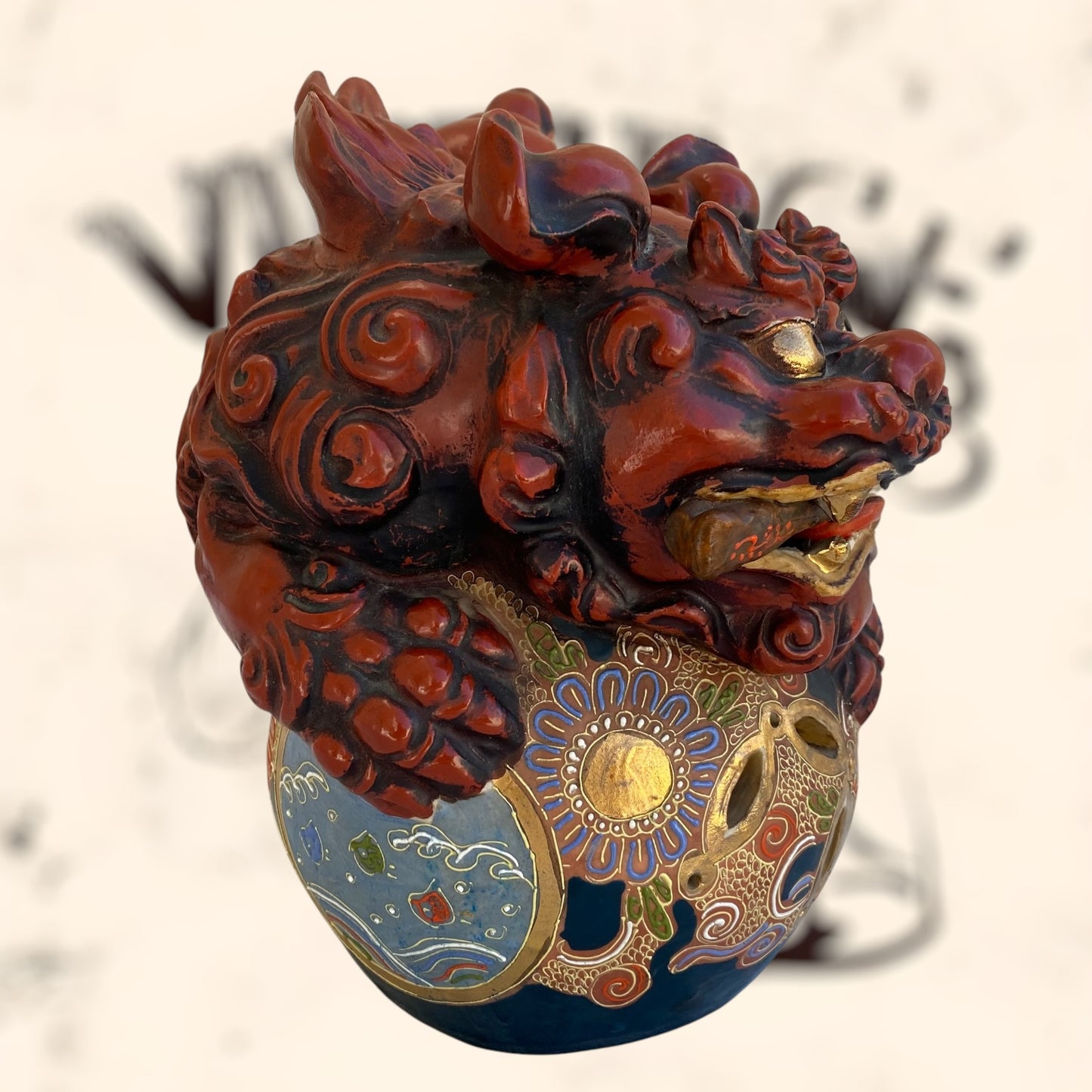 Dragón Foo de Feng Shui de cerámica Japonesa Kutani