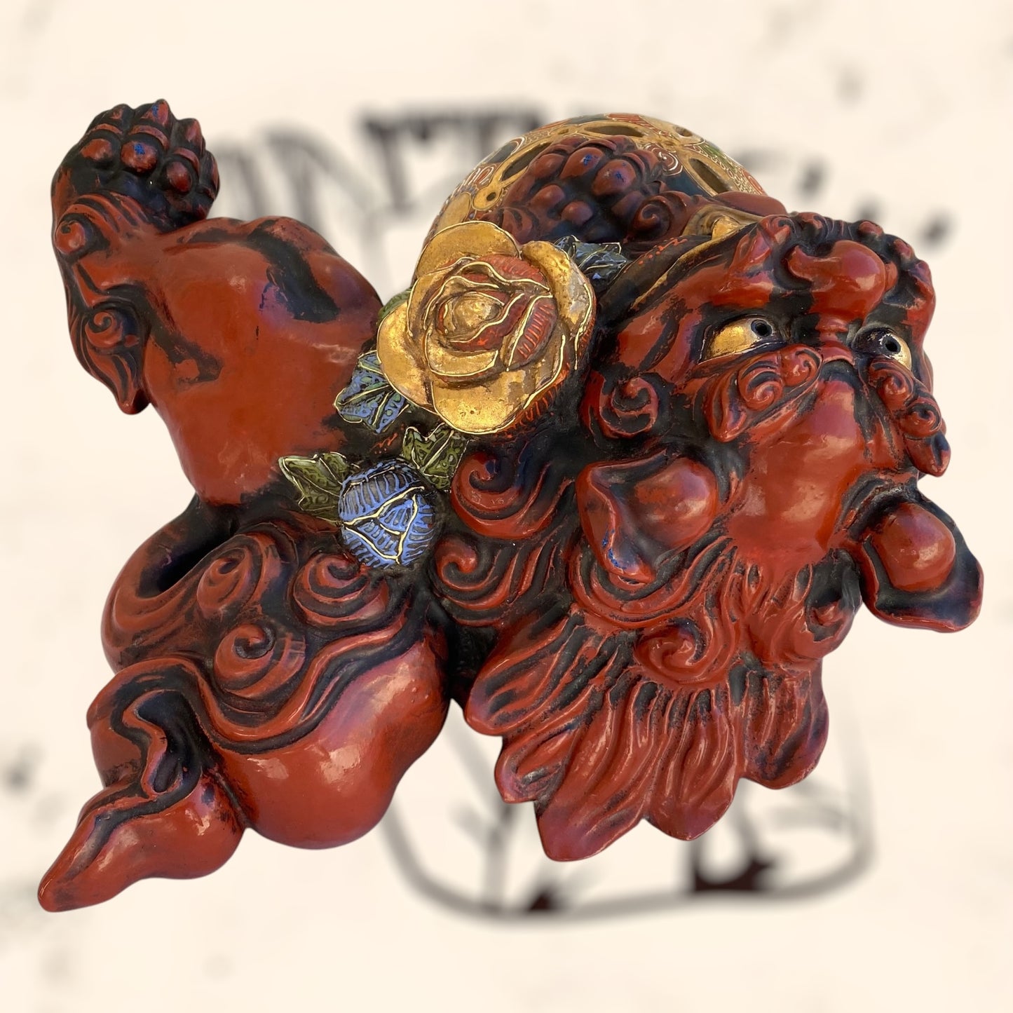 Dragón Foo de Feng Shui de cerámica Japonesa Kutani