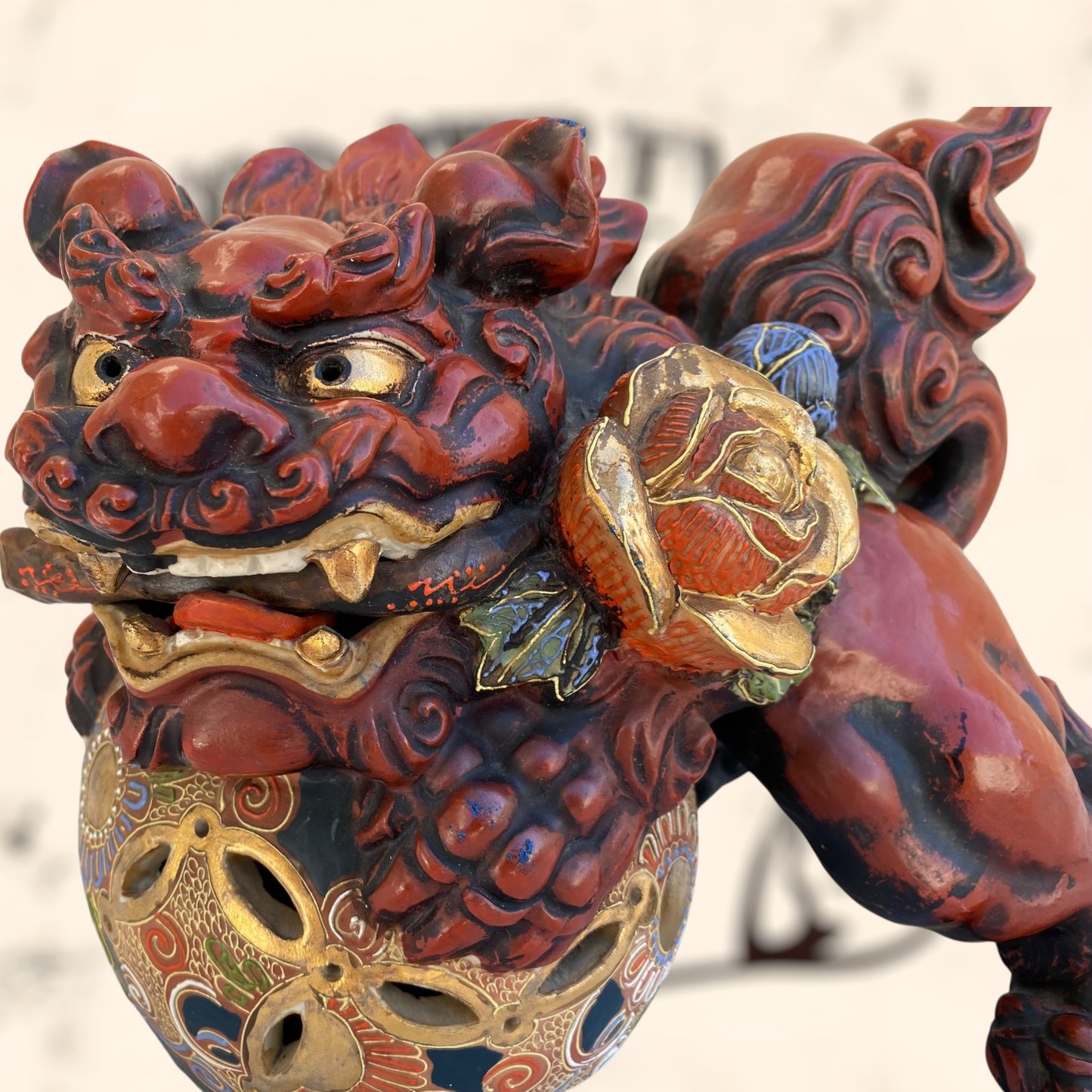 Dragón Foo de Feng Shui de cerámica Japonesa Kutani