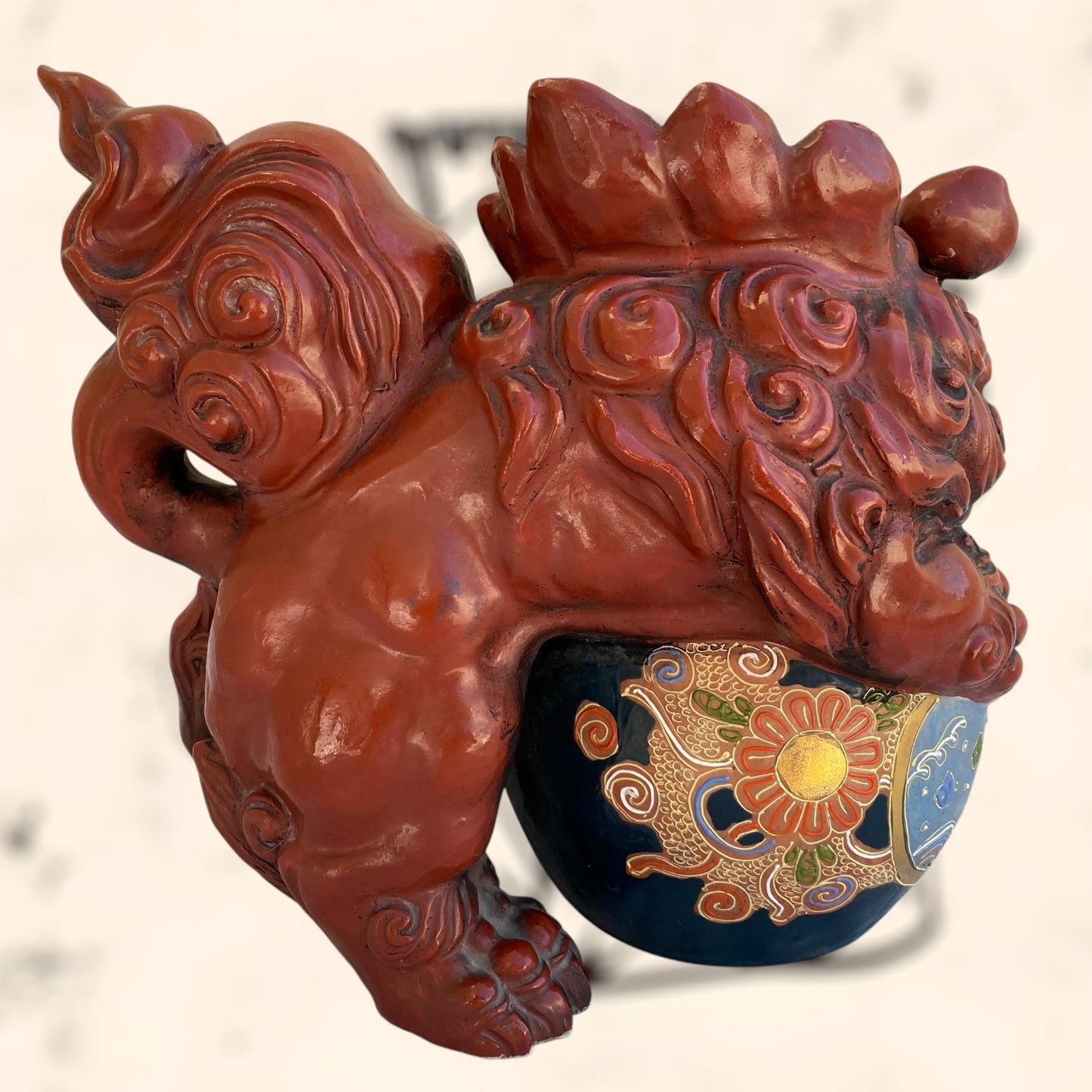 Dragón Foo de Feng Shui de cerámica Japonesa Kutani