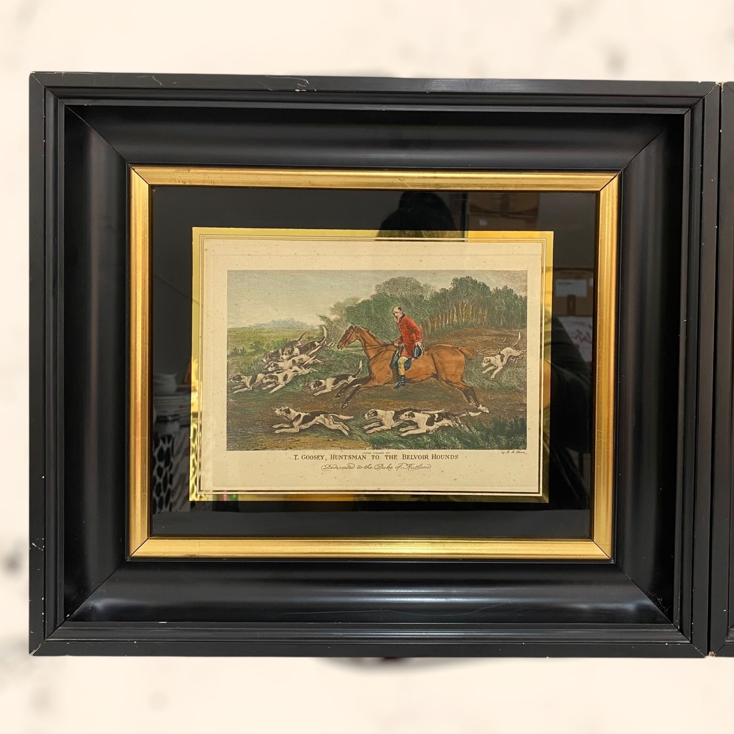 Pareja de grabados coloreados de Richard Barrett Davis antiguos