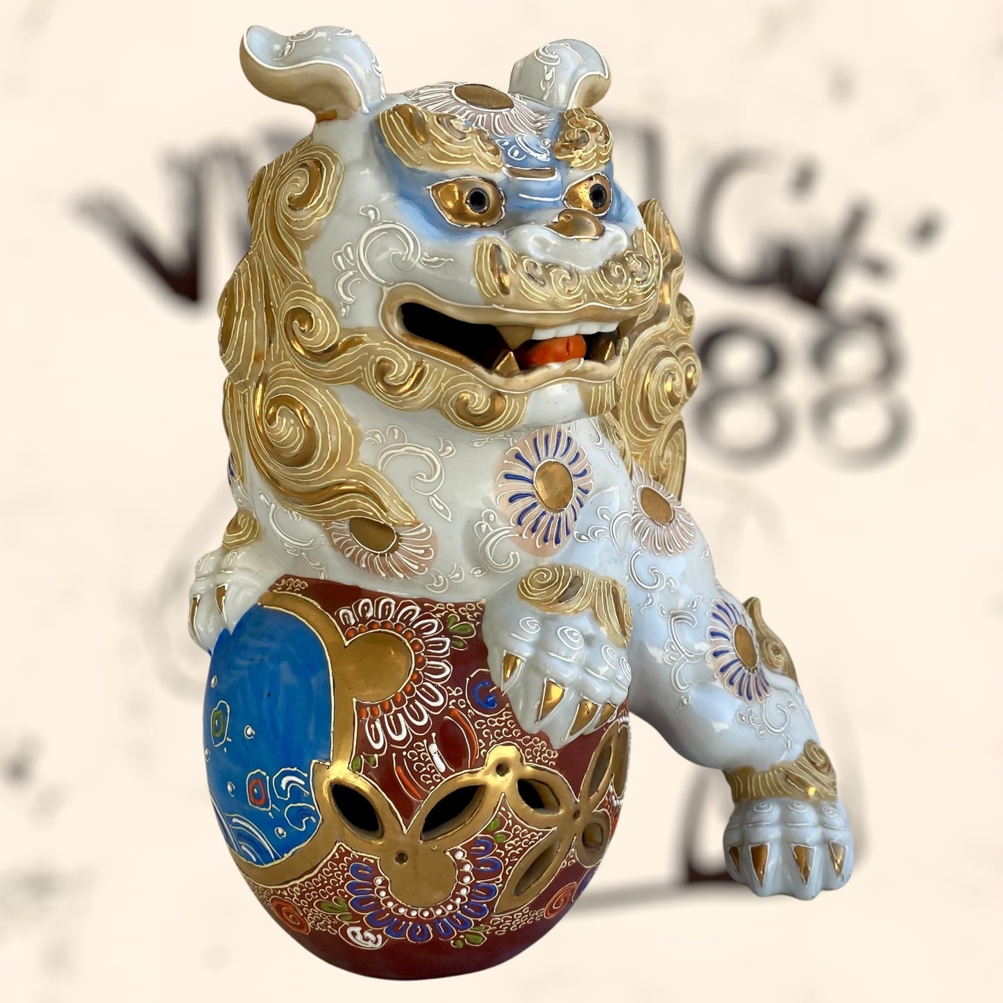 Dragón Foo de Feng Shui de cerámica Japonesa Kutani