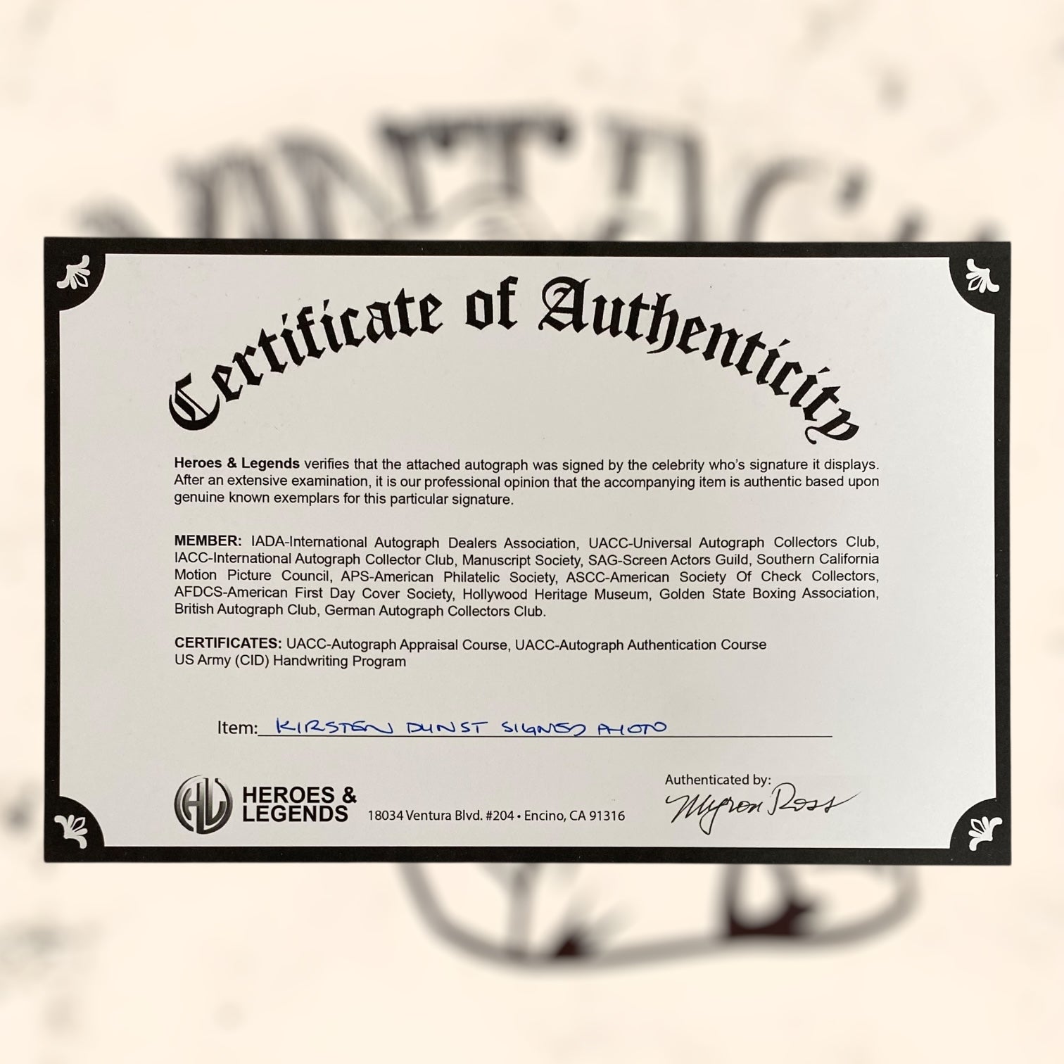 Fotografía de Kirsten Dunst con autógrafo original certificado