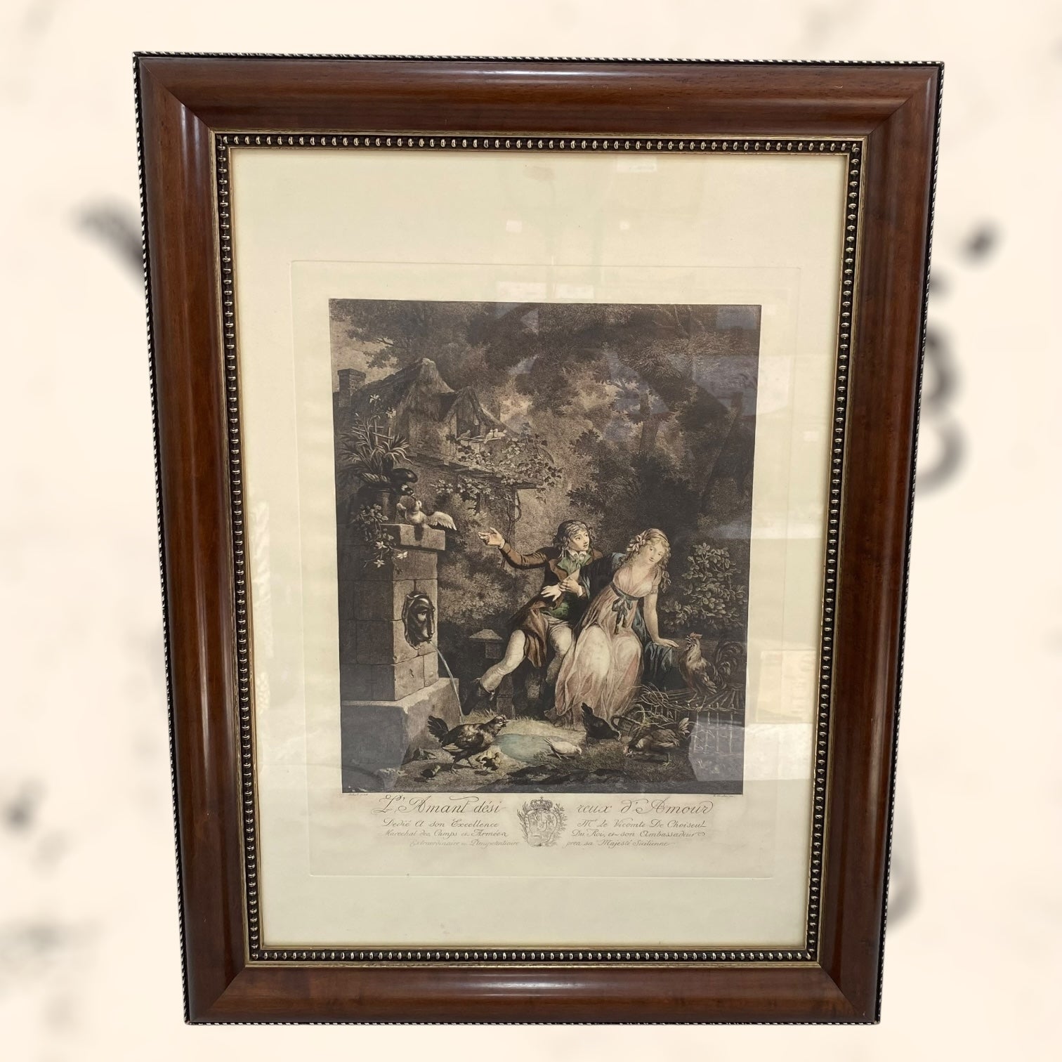 Grabado de la obra L’Amant Discret et les Voeux D’Amour de Jean-Frédéric Schall