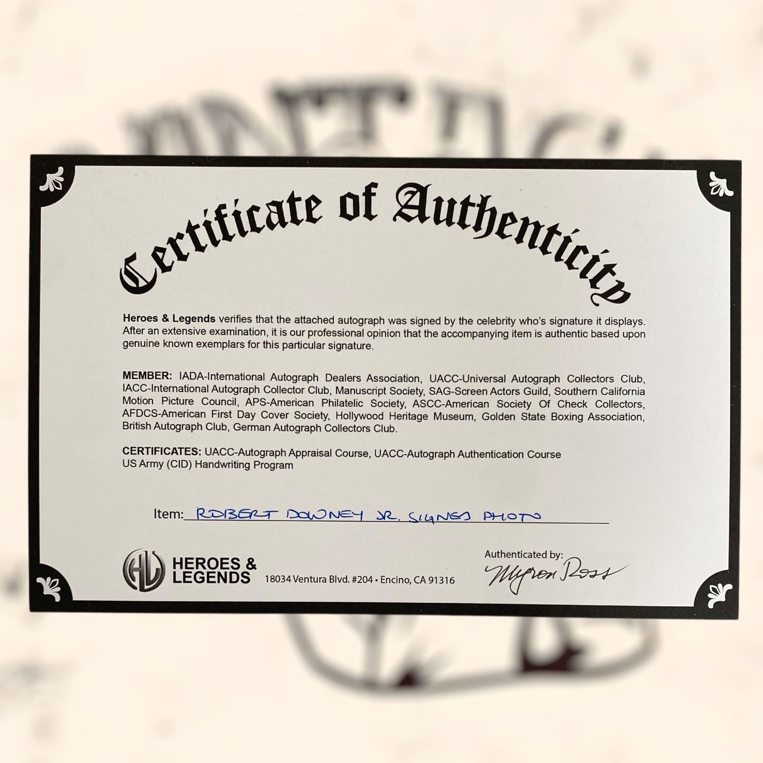 Fotografía de Iron Man (Tony Shark) con autógrafo de Robert Doney Jr original certificado
