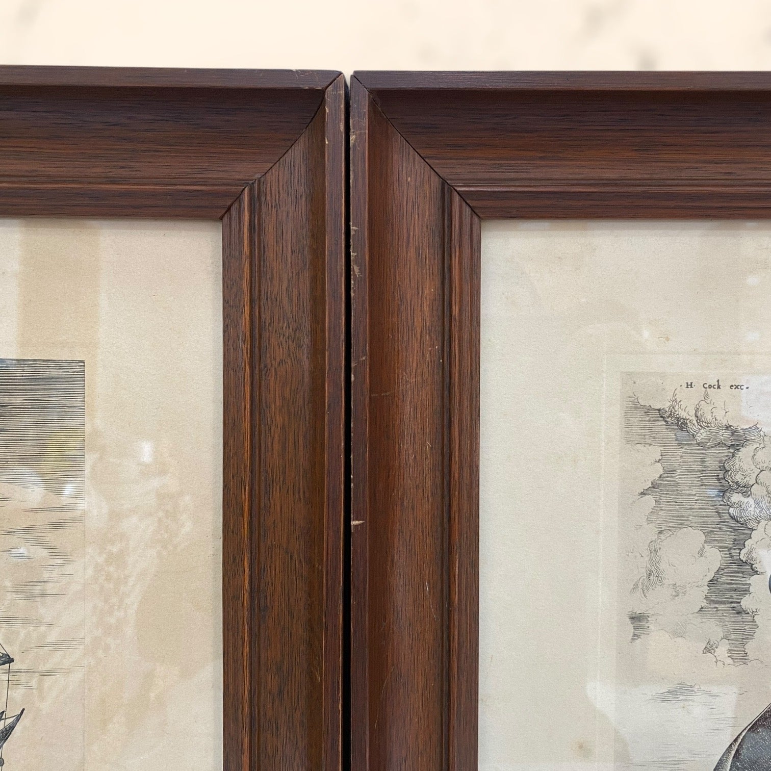 Pareja de grabados Navíos de guerra de Pieter Bruegel antiguos