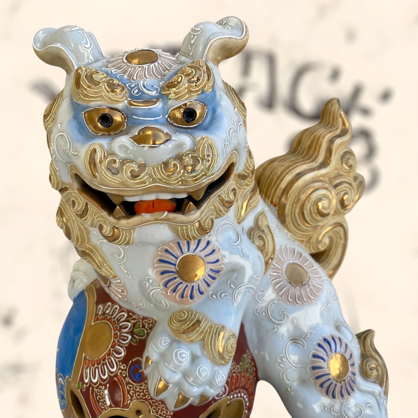 Dragón Foo de Feng Shui de cerámica Japonesa Kutani