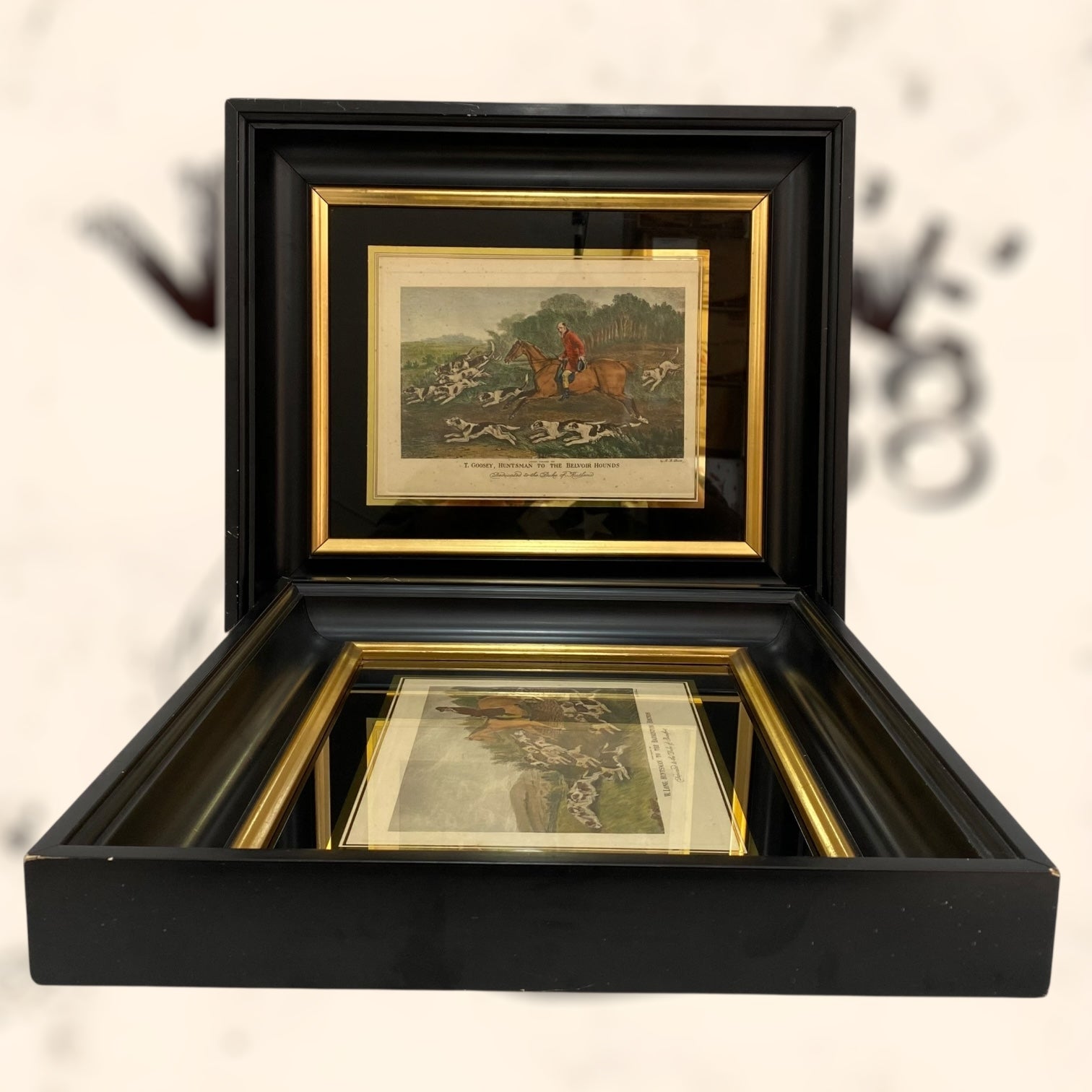 Pareja de grabados coloreados de Richard Barrett Davis antiguos