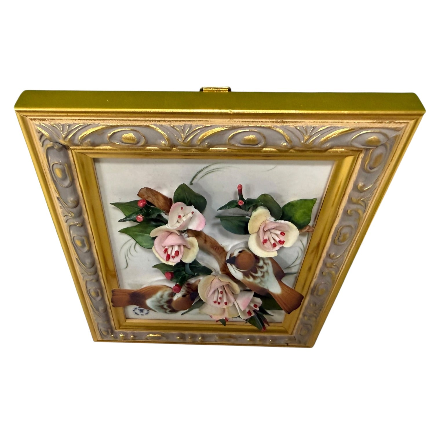 Pareja de cuadros con placas de porcelana Italiana Capodimonte vintage