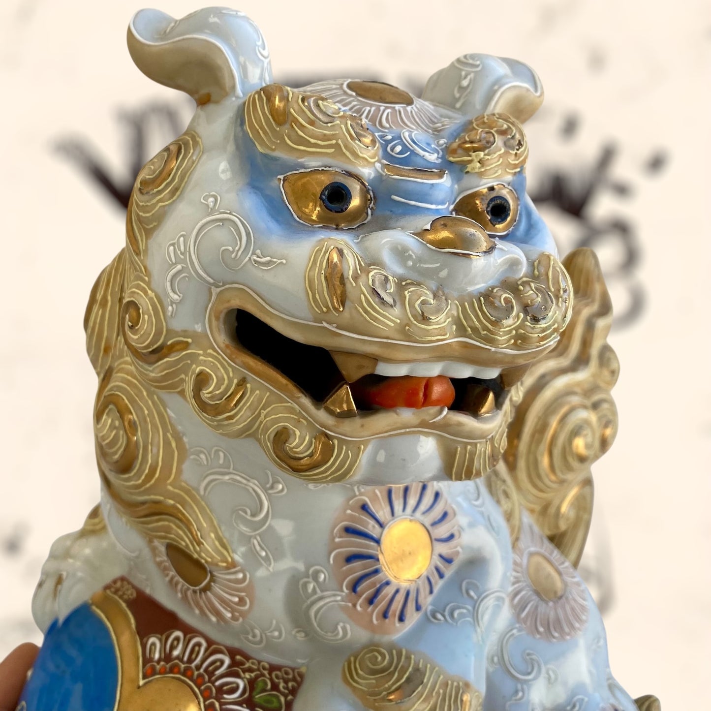 Dragón Foo de Feng Shui de cerámica Japonesa Kutani