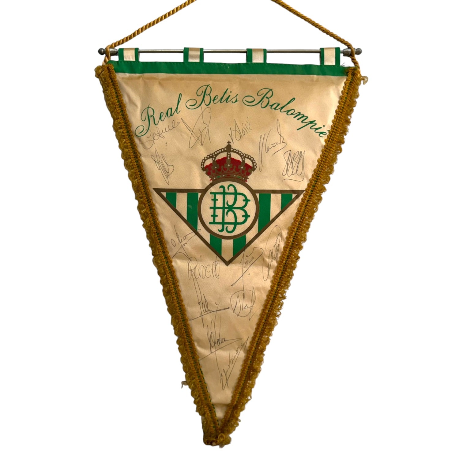 Banderín del R. Betis de 1997/98 firmado por Prats, Olías, Ríos, Sabas, etc…