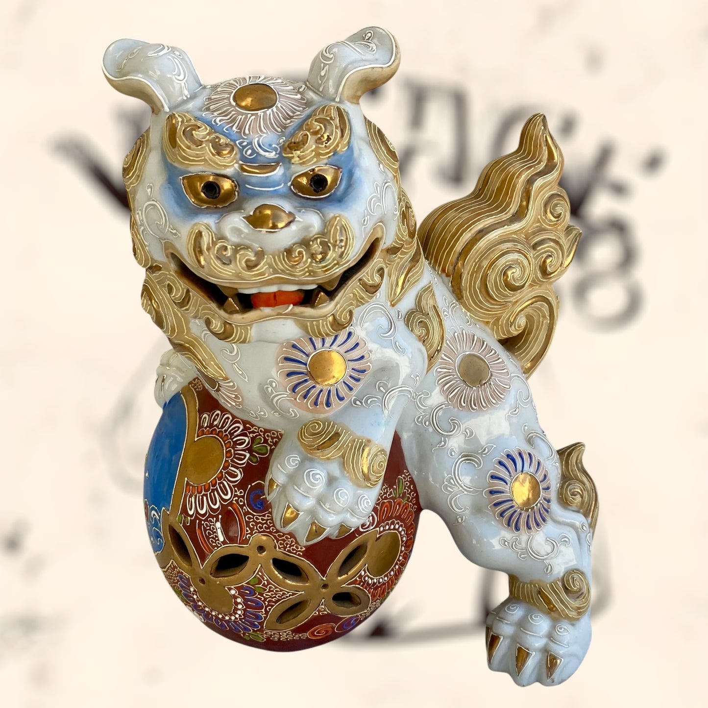 Dragón Foo de Feng Shui de cerámica Japonesa Kutani