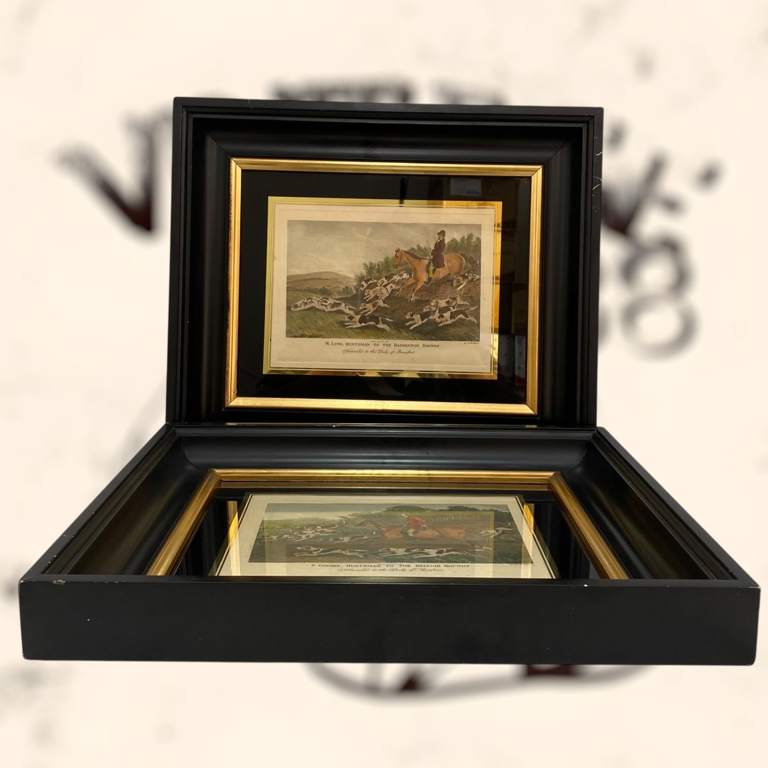 Pareja de grabados coloreados de Richard Barrett Davis antiguos