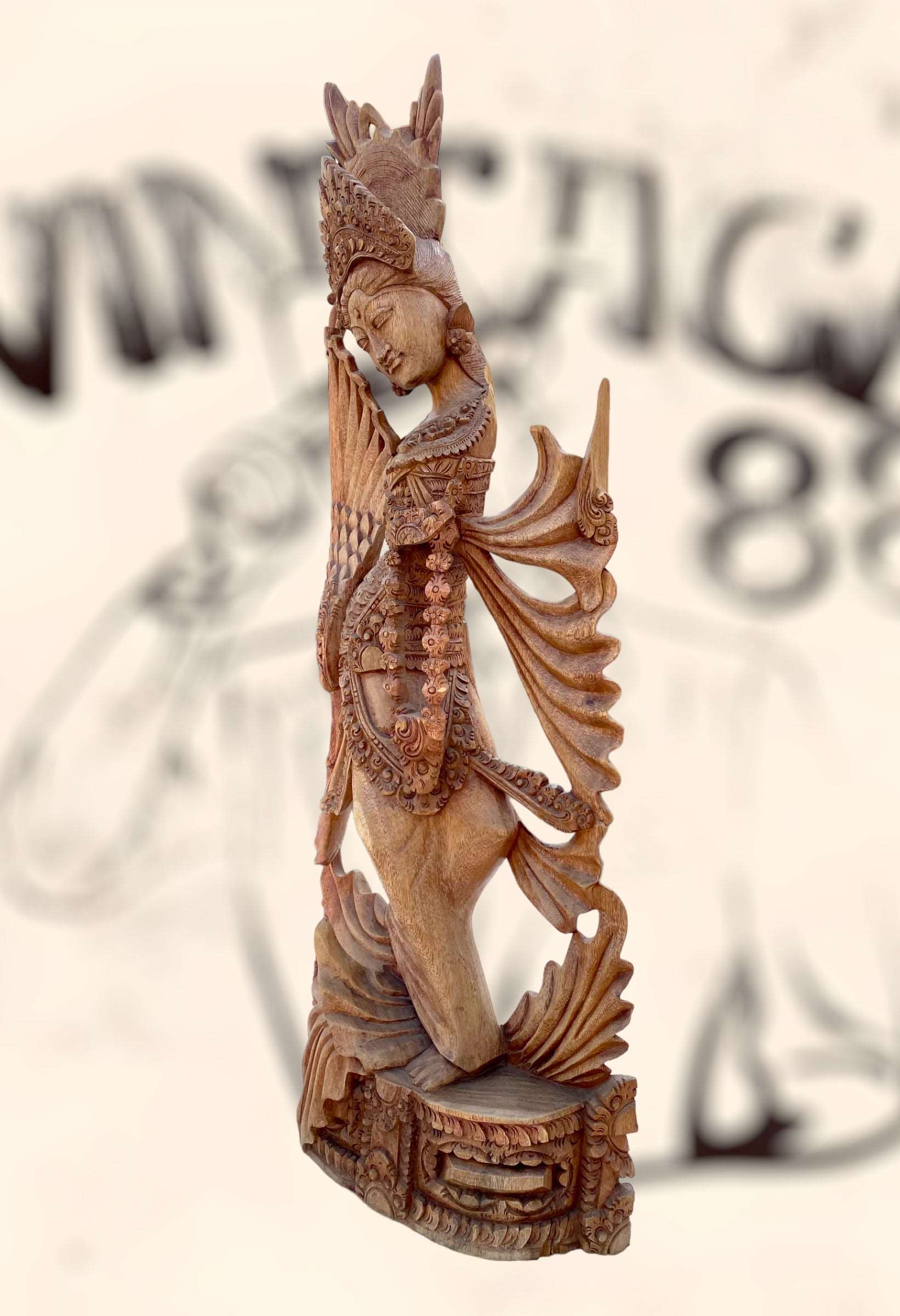 Gran escultura Diosa Bailarina Balinesa Djanger de madera antigua