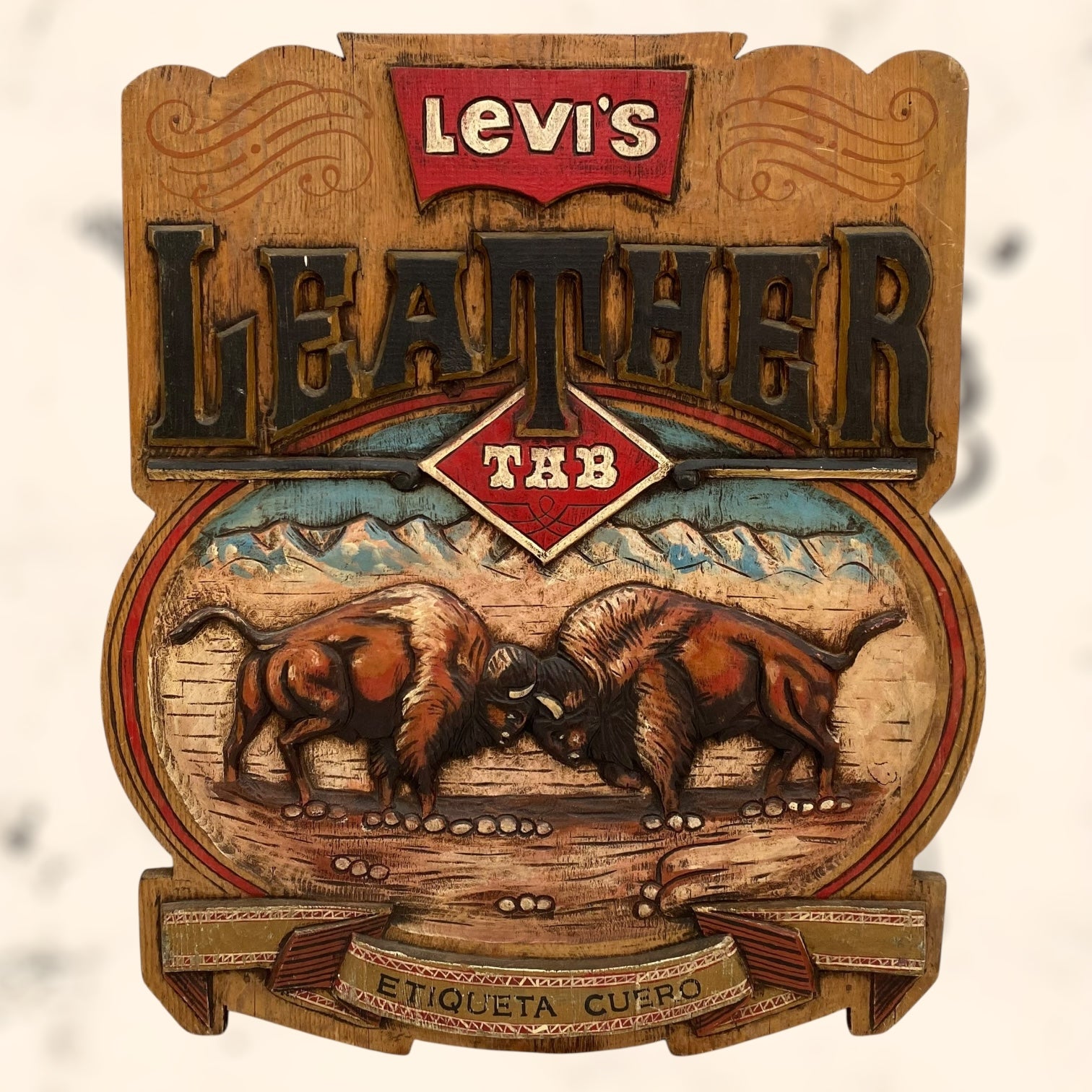Cartel Levi’s Leather Tab de madera vintage