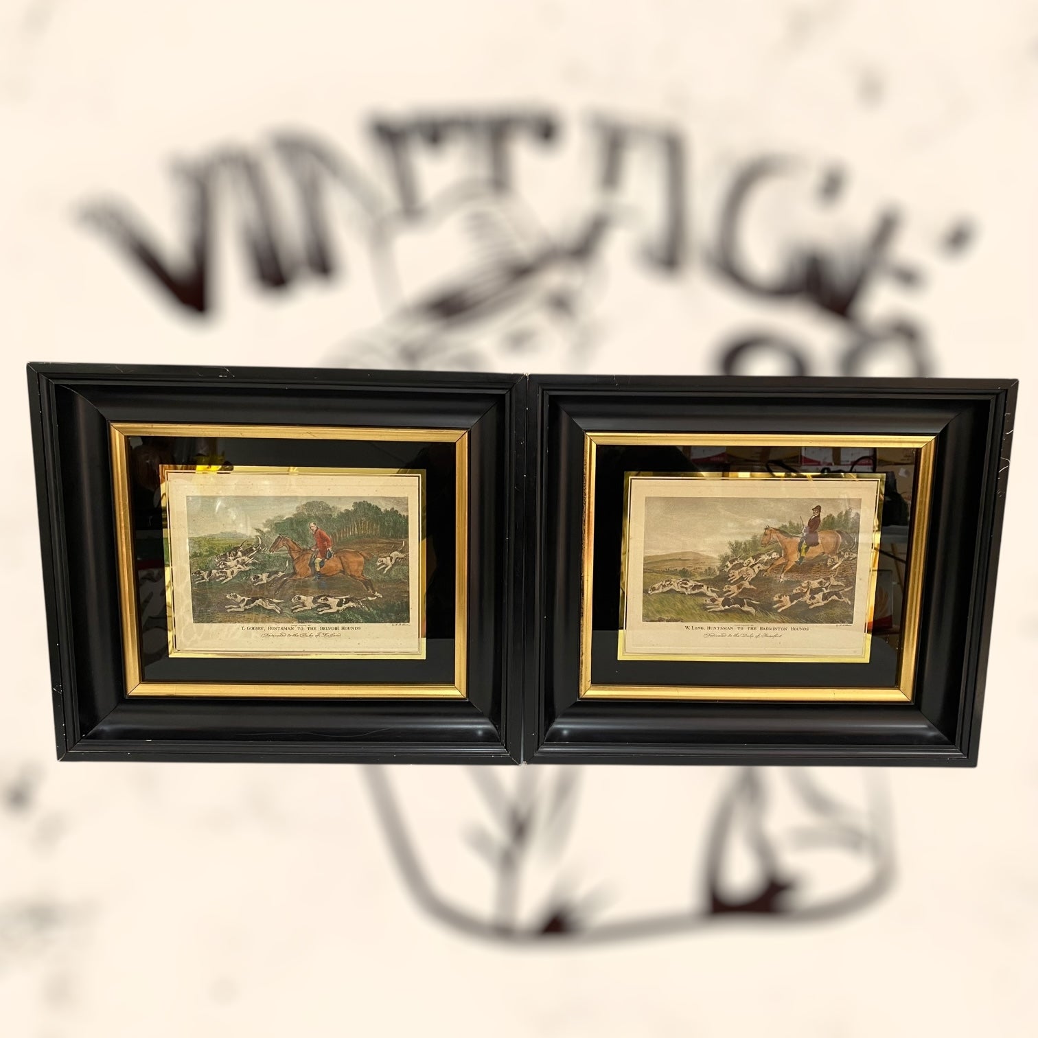 Pareja de grabados coloreados de Richard Barrett Davis antiguos