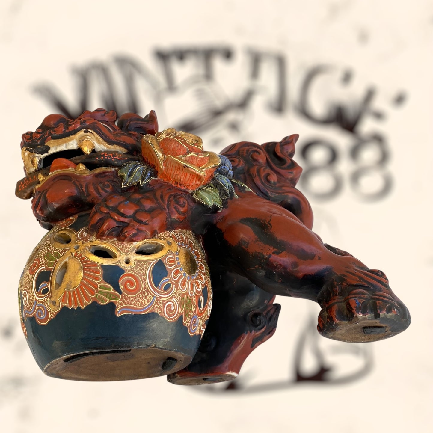 Dragón Foo de Feng Shui de cerámica Japonesa Kutani
