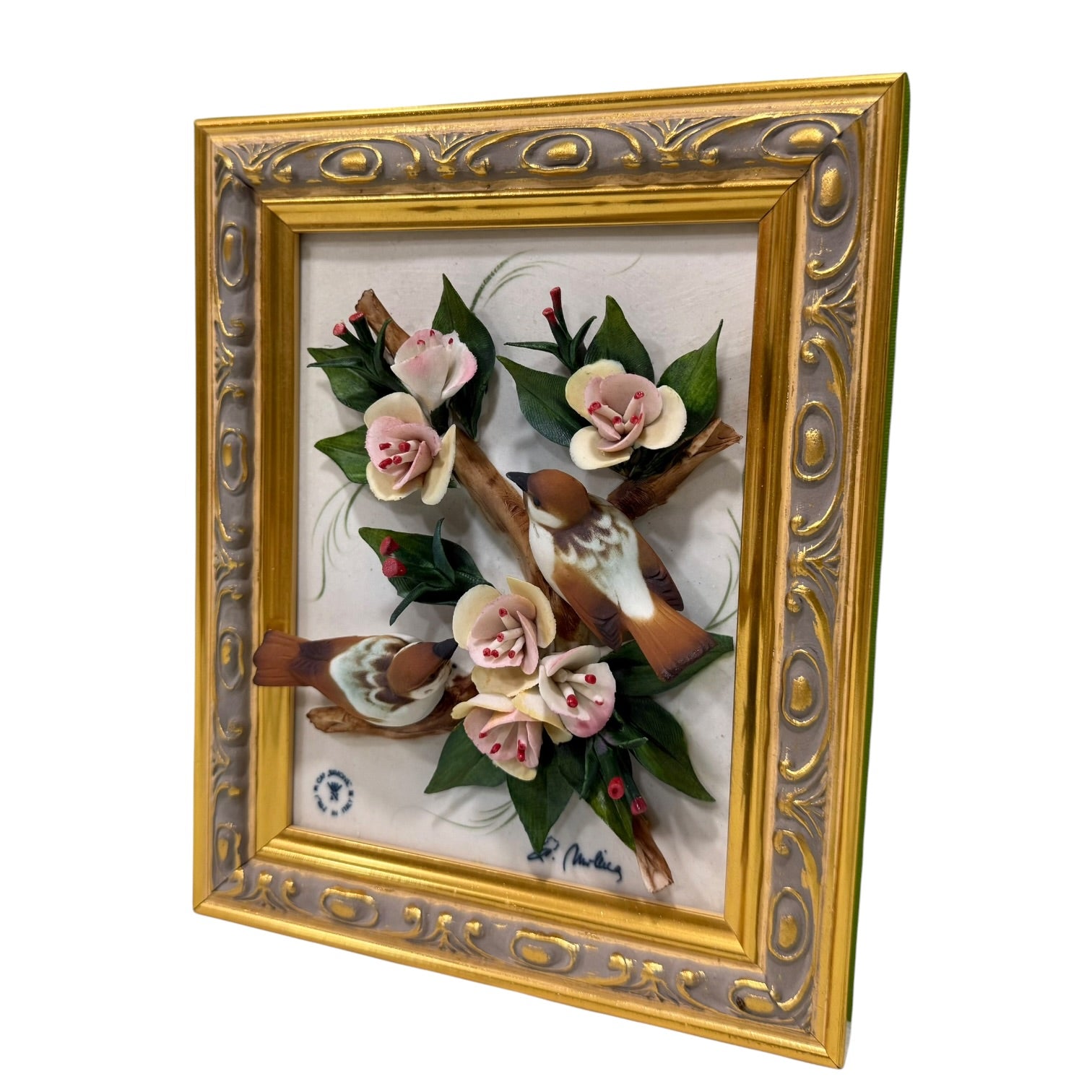 Pareja de cuadros con placas de porcelana Italiana Capodimonte vintage