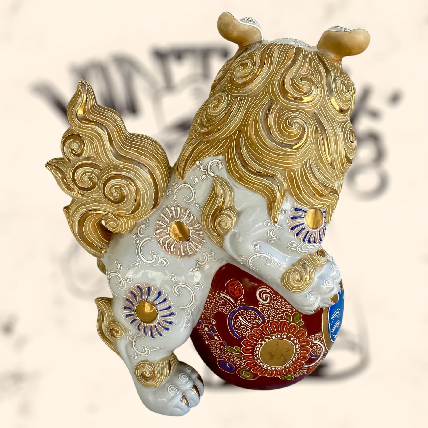 Dragón Foo de Feng Shui de cerámica Japonesa Kutani