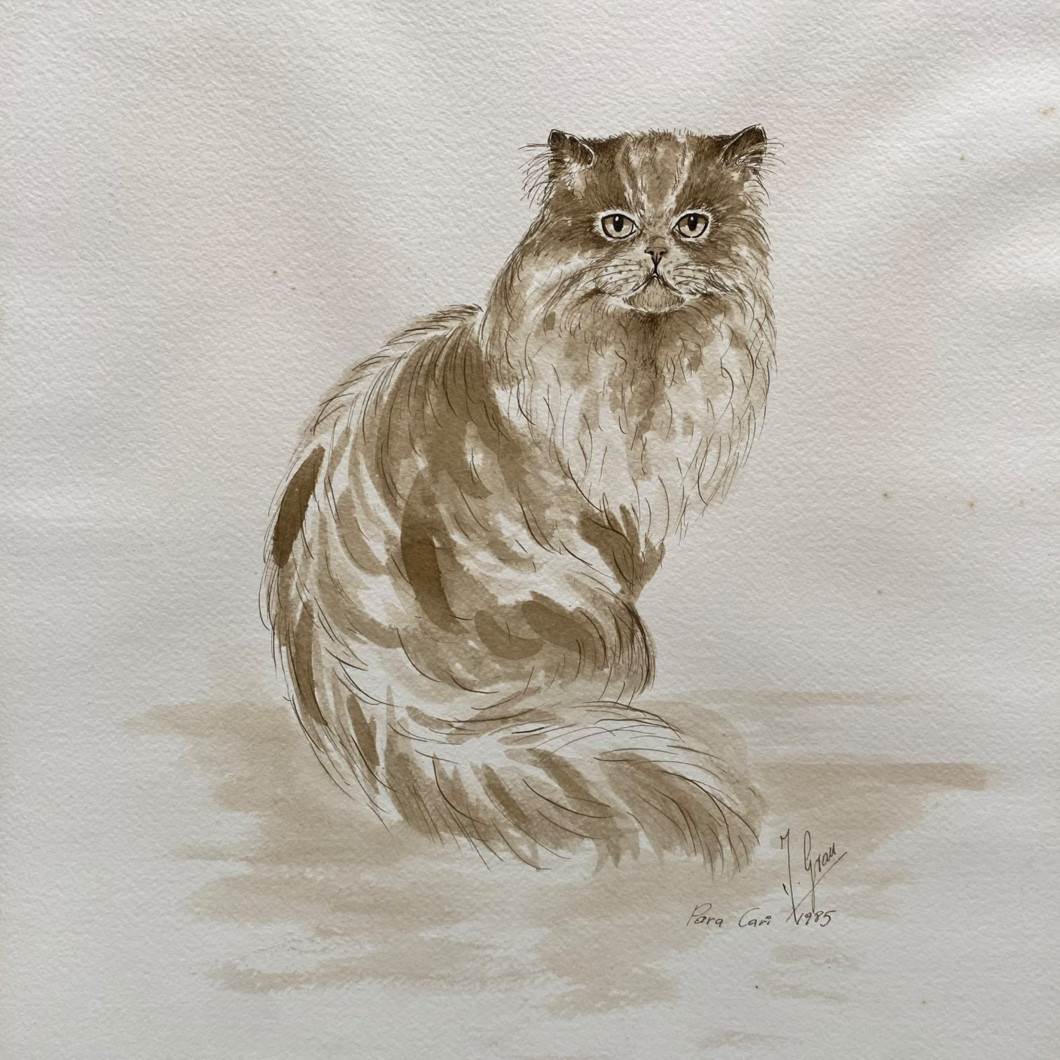 Acuarela de Joan Grau i Mas firmada y dedicada