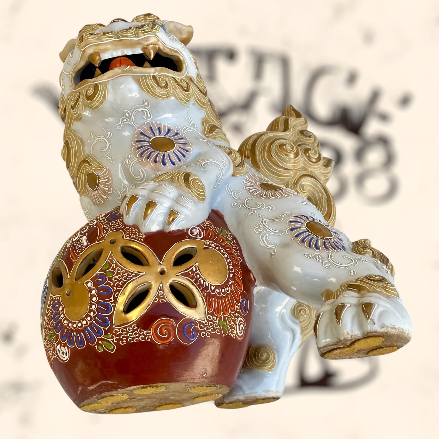 Dragón Foo de Feng Shui de cerámica Japonesa Kutani