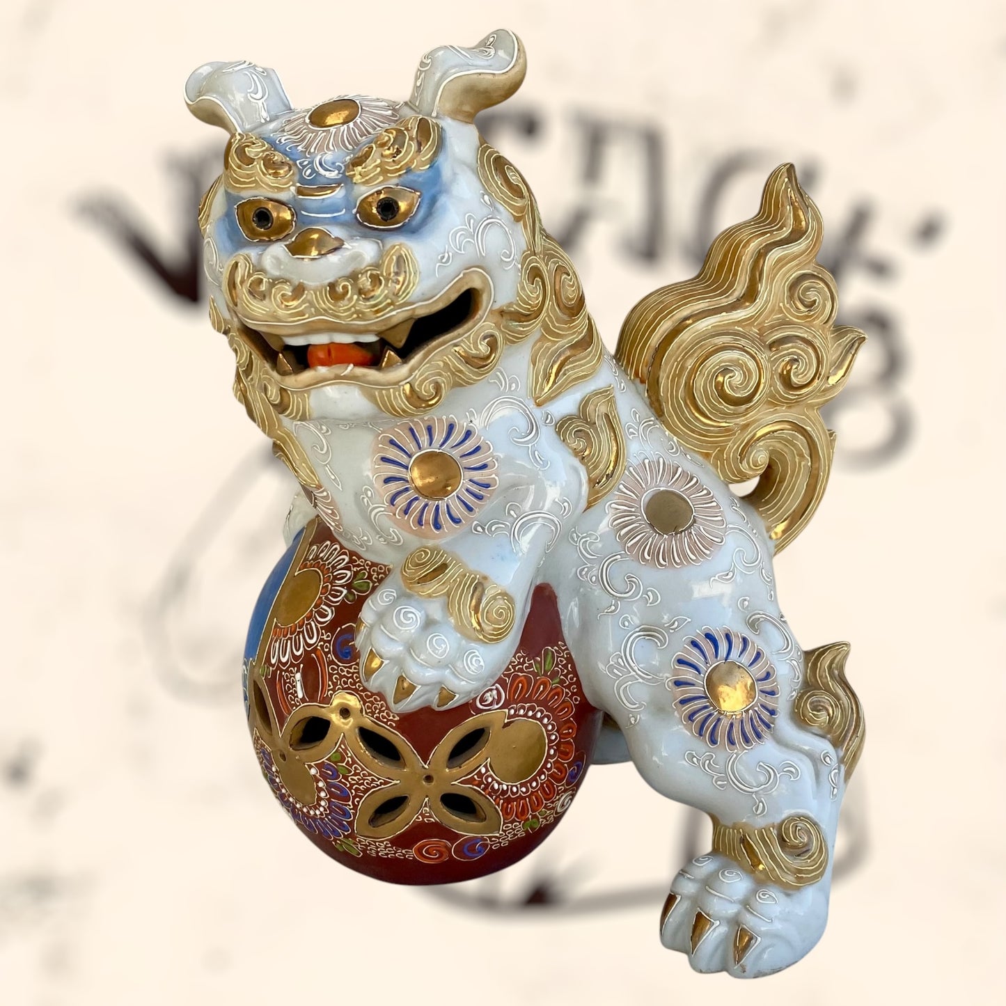 Dragón Foo de Feng Shui de cerámica Japonesa Kutani