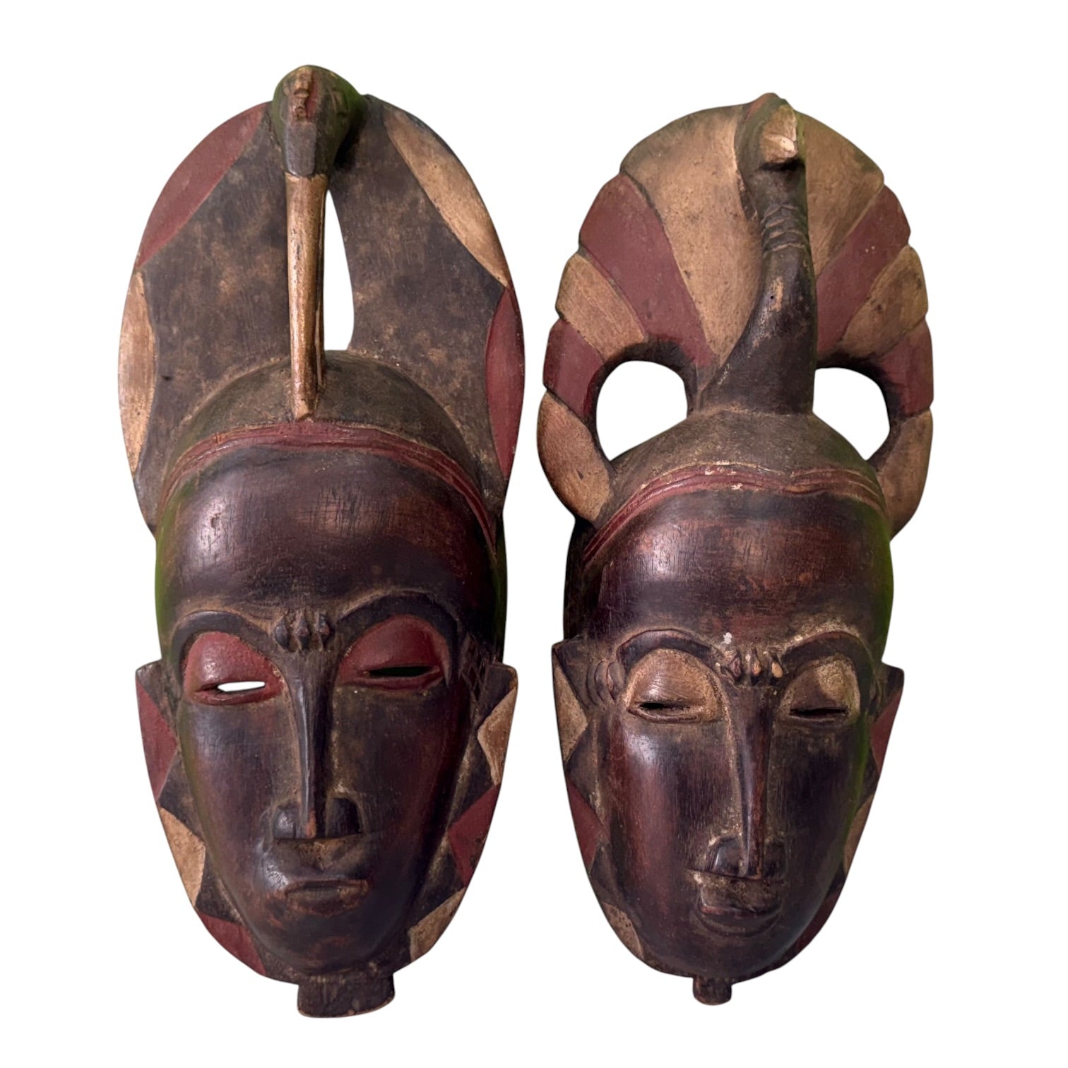 Pareja de máscaras tribales Guro Africanas vintage