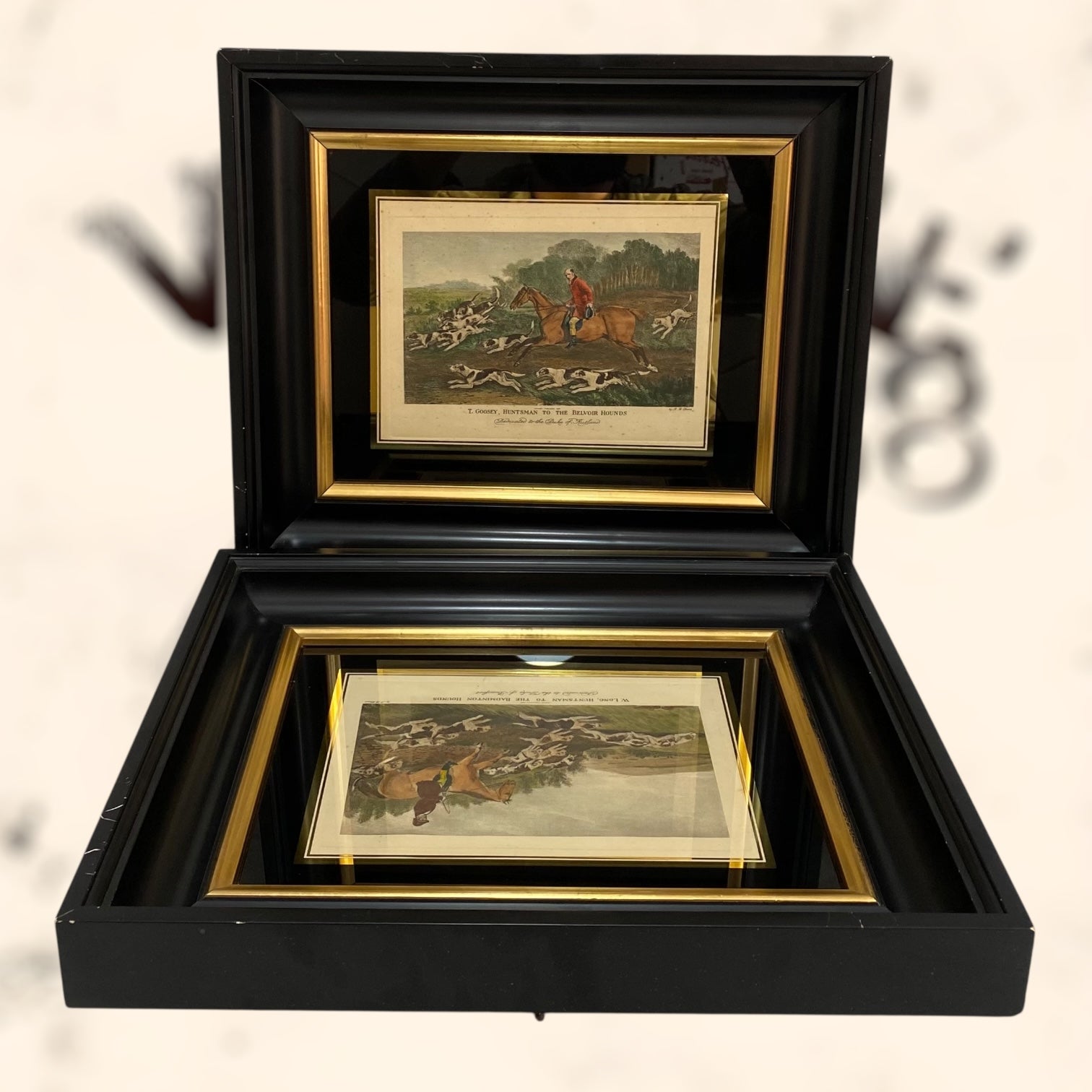 Pareja de grabados coloreados de Richard Barrett Davis antiguos