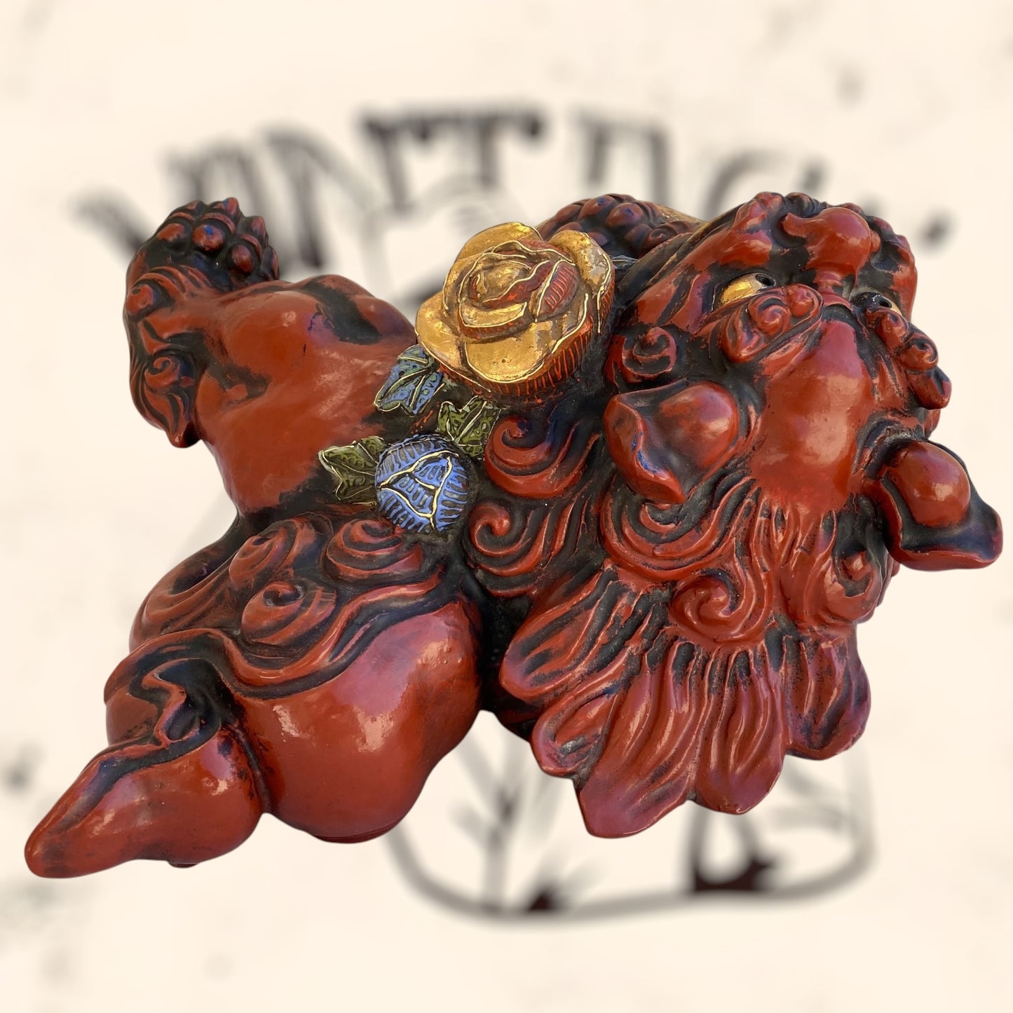 Dragón Foo de Feng Shui de cerámica Japonesa Kutani