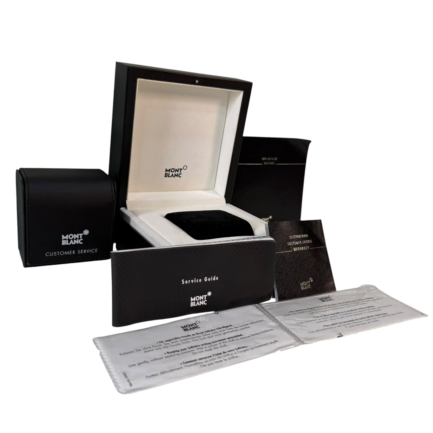 Set de Presentación Montblanc: Caja de Reloj, Estuche de Piel y documentos Meisterstück