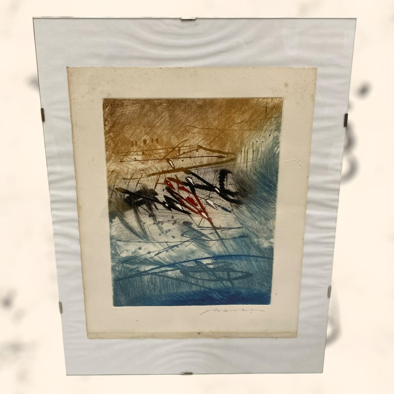 Grabado abstracto de Hervé Lambion (Julius Baltazar) firmado a lápiz