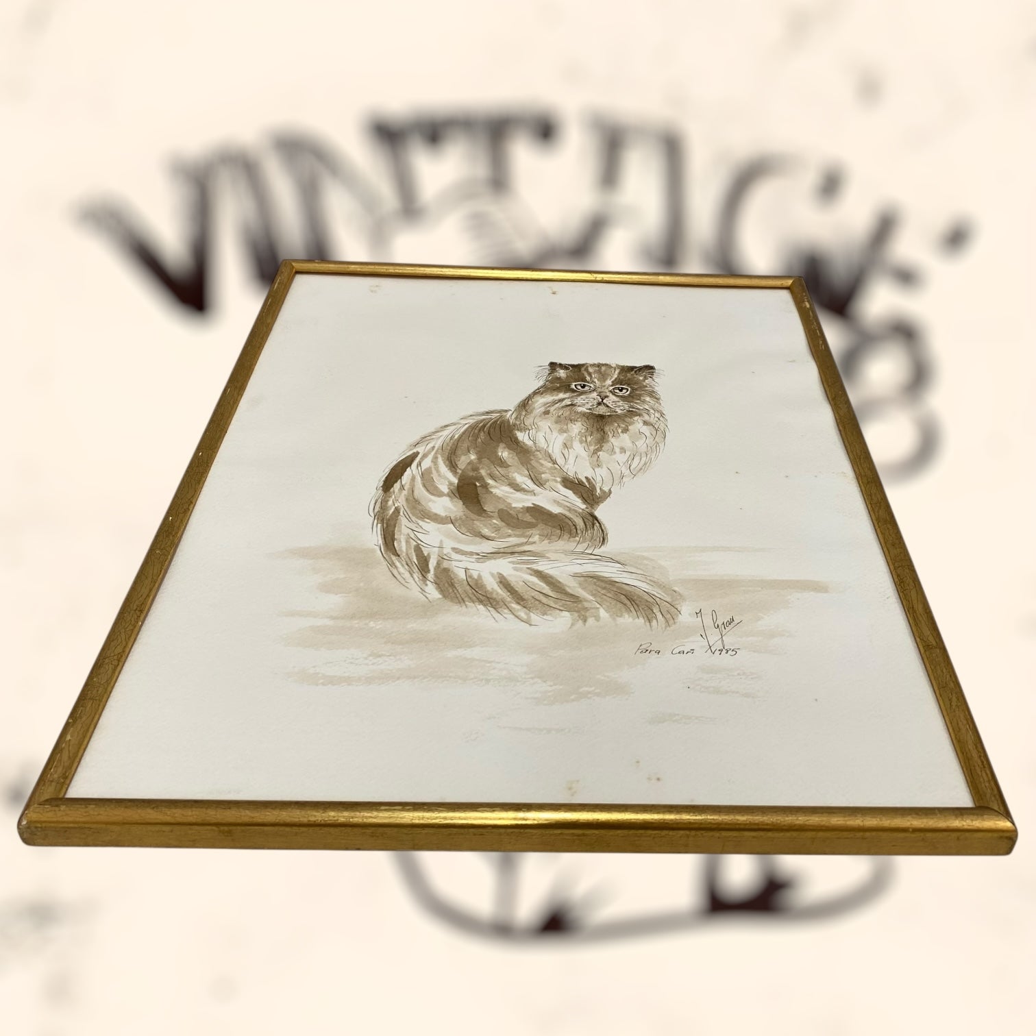 Acuarela de Joan Grau i Mas firmada y dedicada